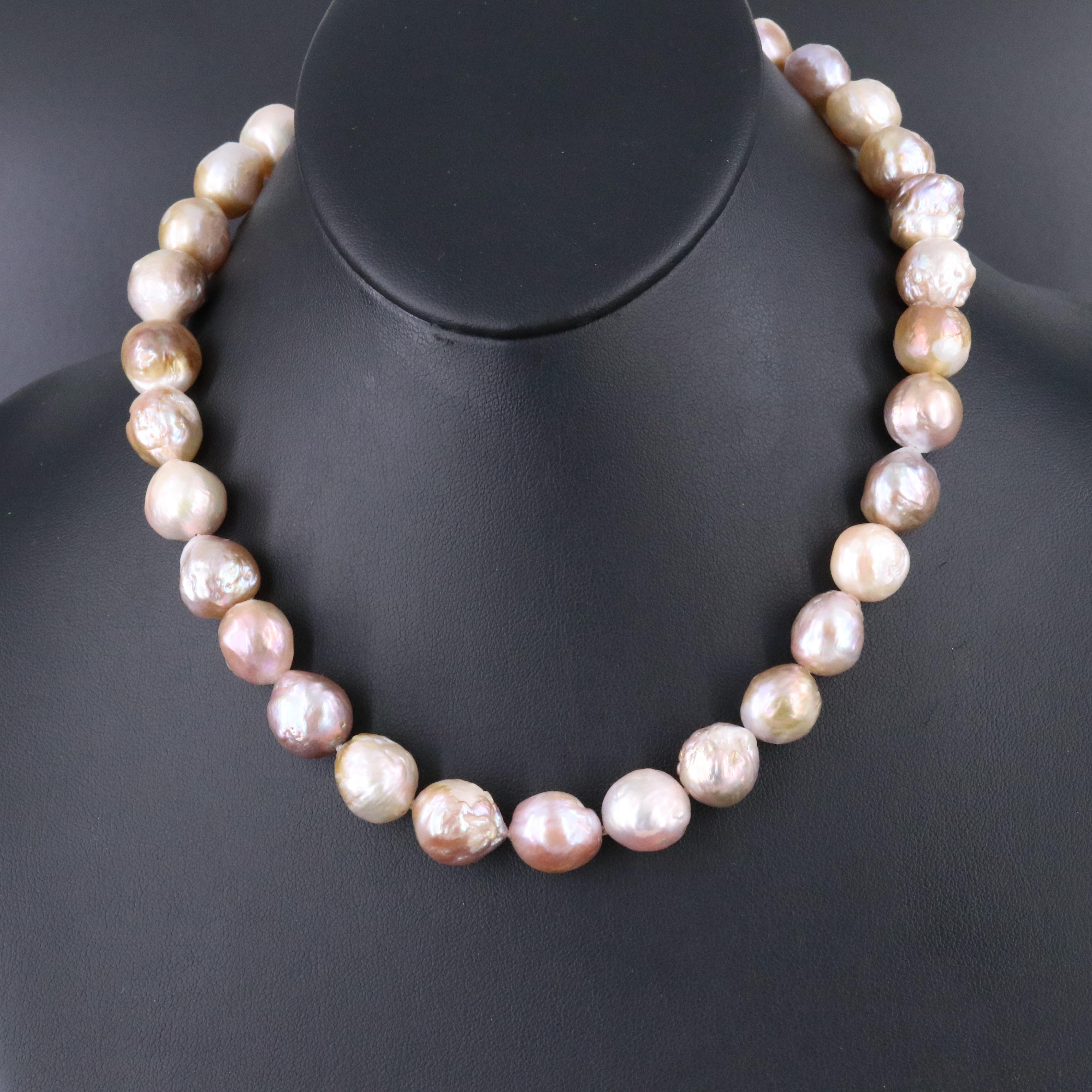 12.25 – 14.00 MM Pearl Necklace with 14K Clasp