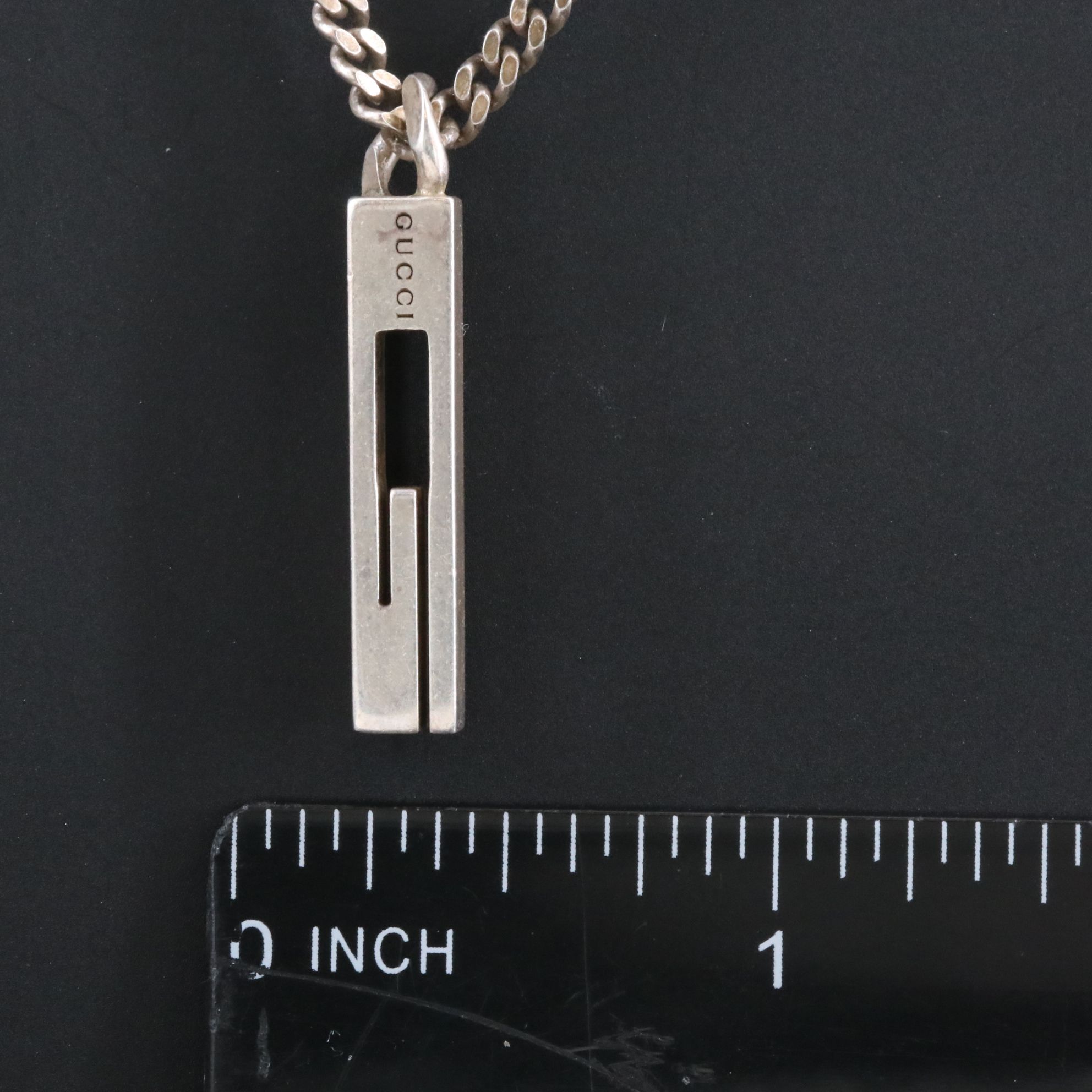 Gucci Sterling G Cut Out Bar Pendant Necklace