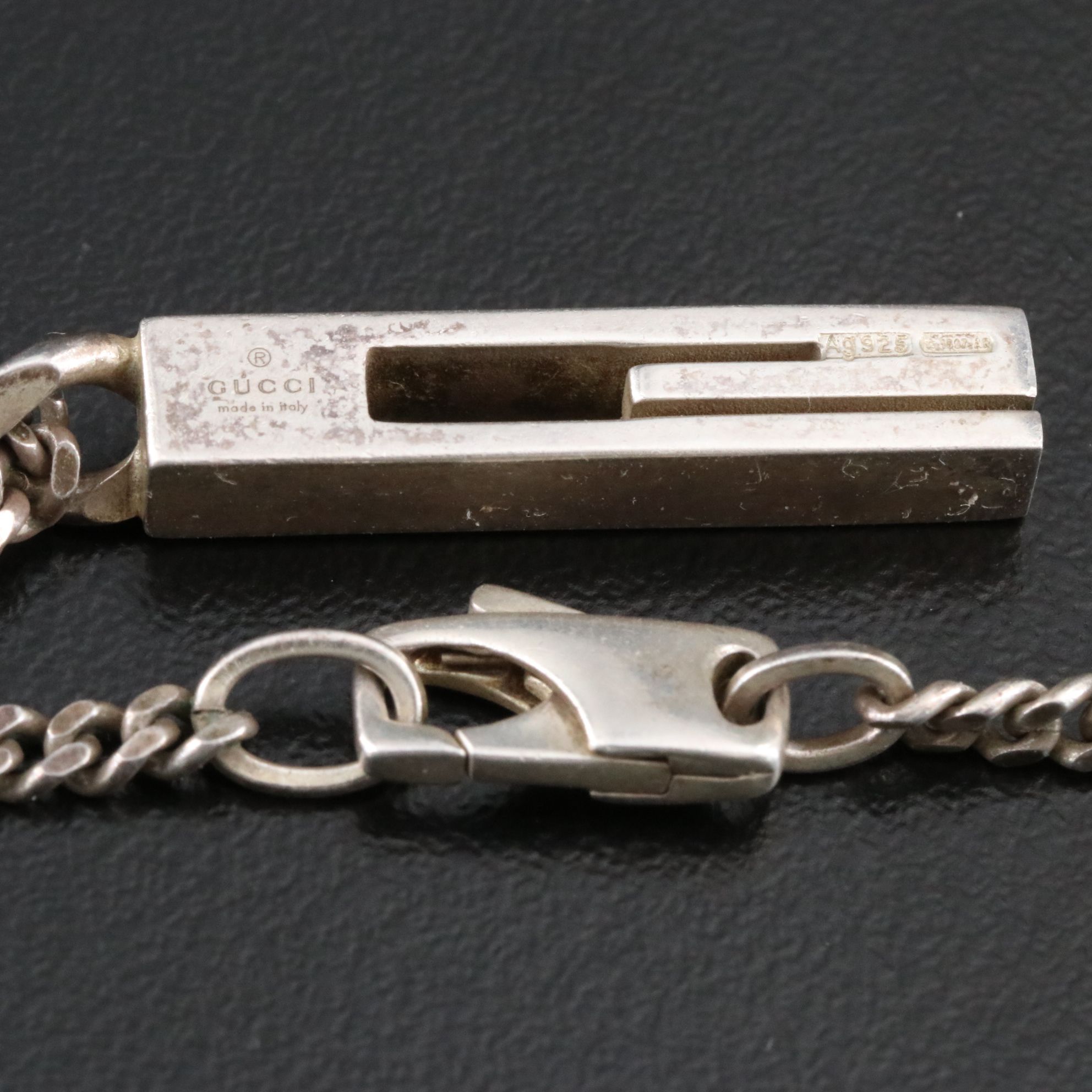 Gucci Sterling G Cut Out Bar Pendant Necklace