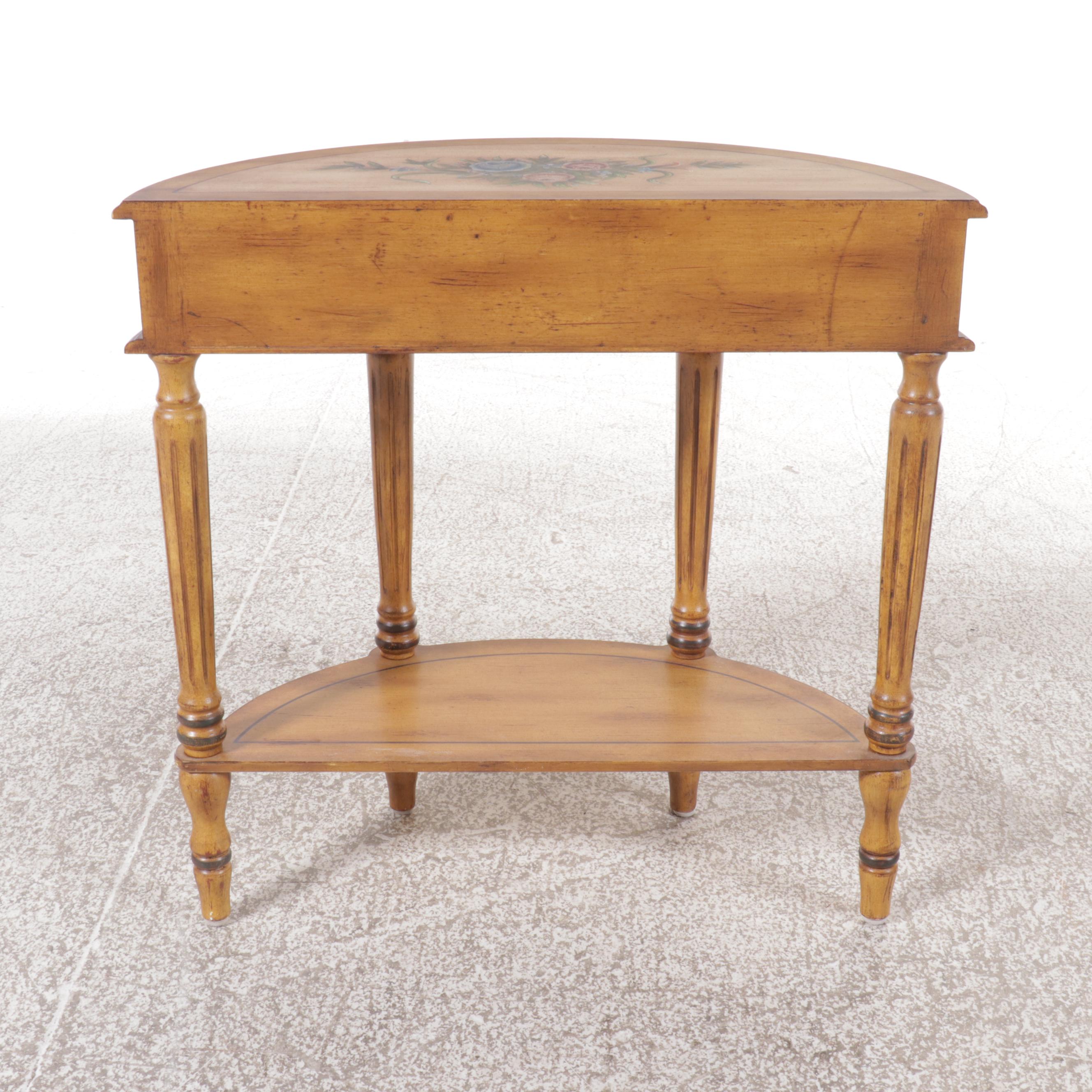 French Provincial Style Paint-Decorated Wood Demilune Console Table