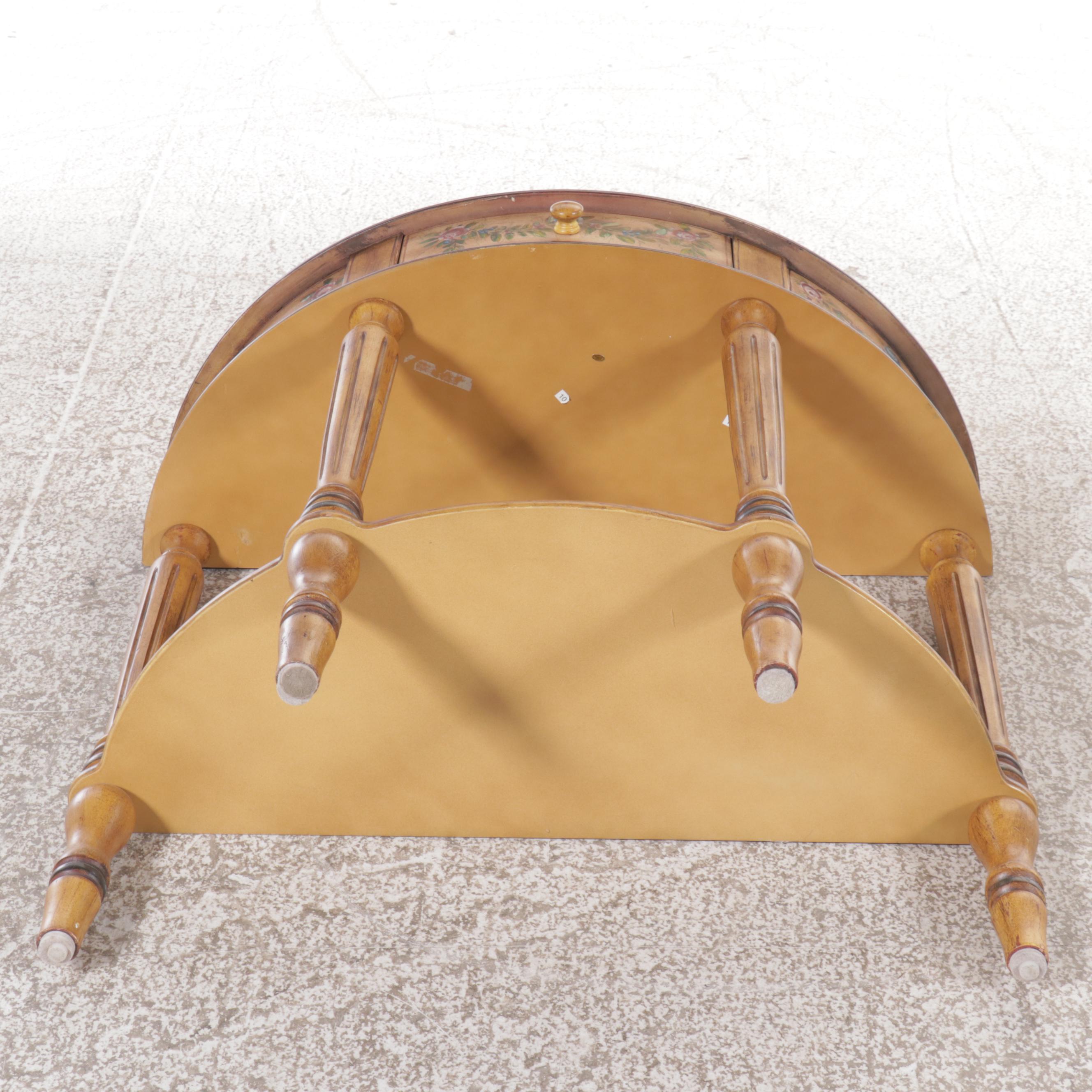 French Provincial Style Paint-Decorated Wood Demilune Console Table