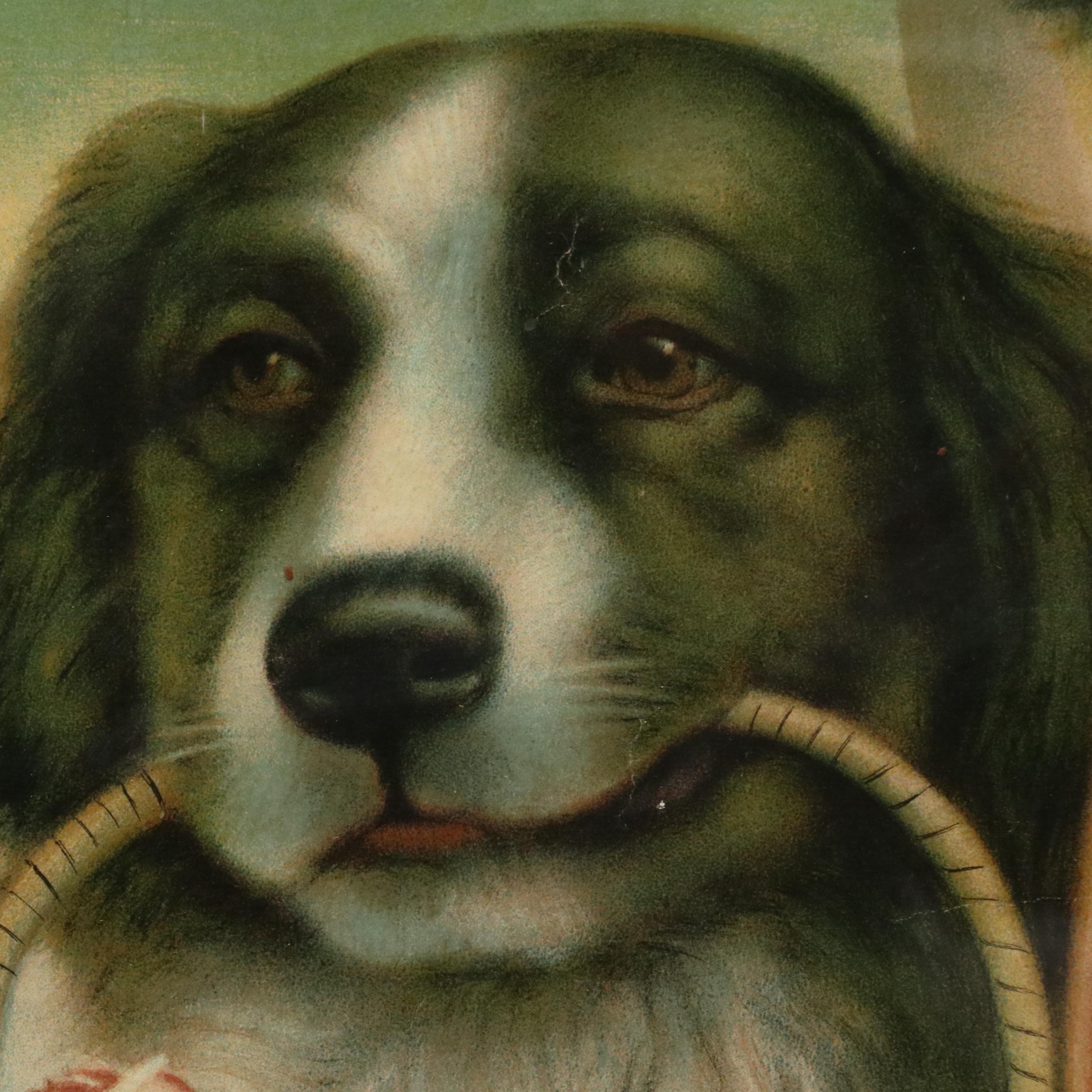 Chromolithograph of Young Girl with Dog, Circa 1921