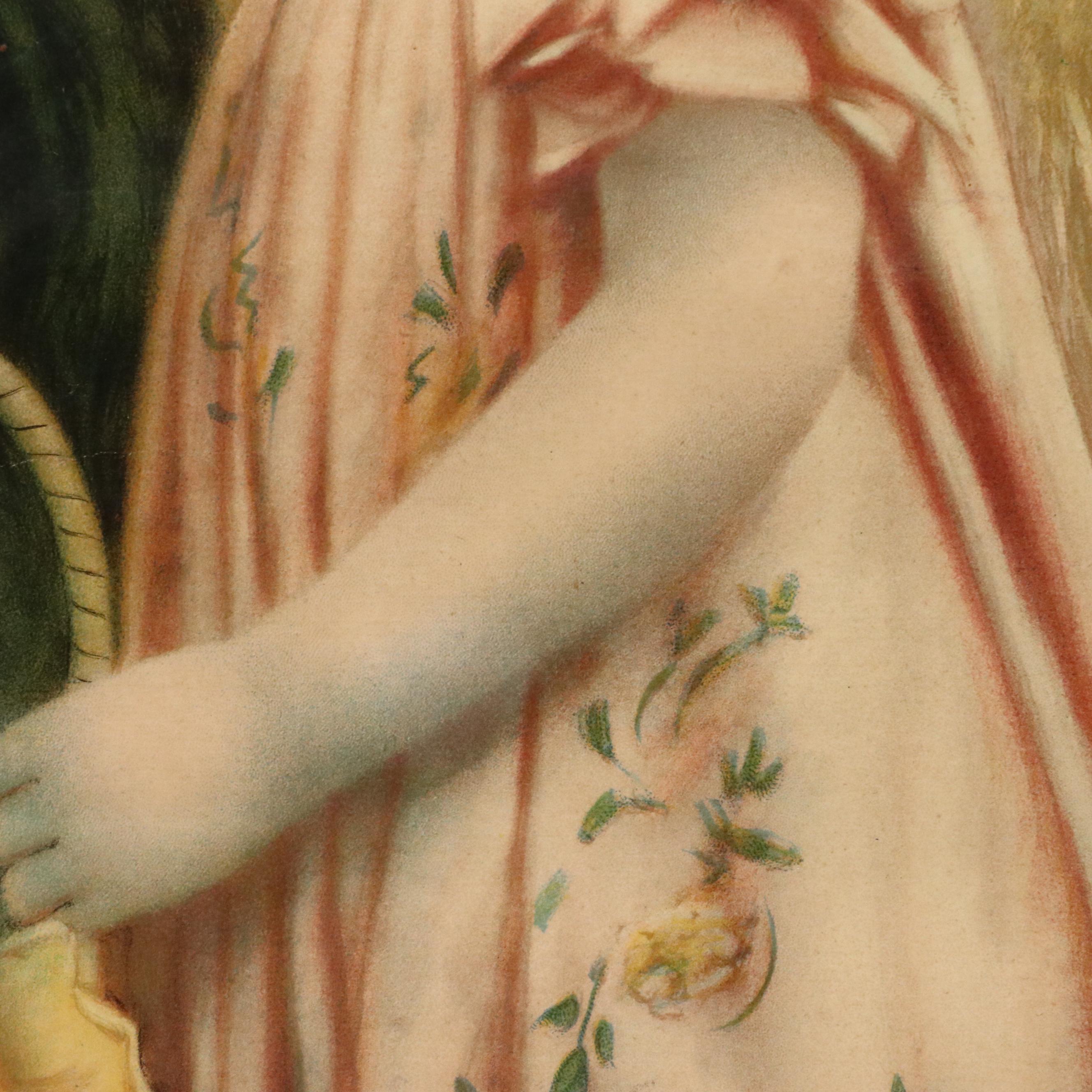 Chromolithograph of Young Girl with Dog, Circa 1921