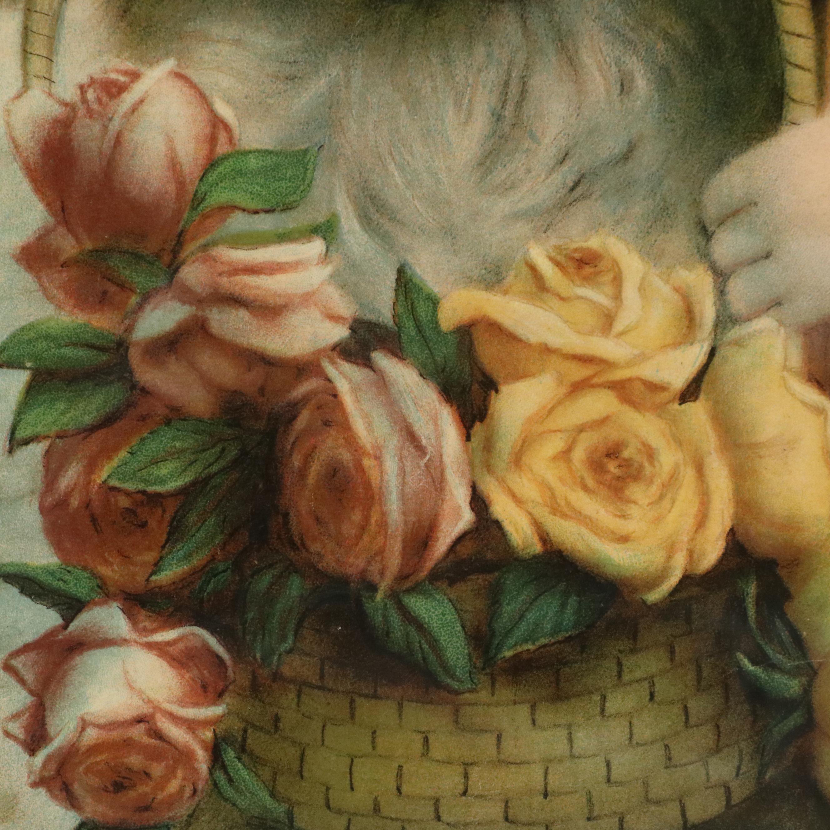 Chromolithograph of Young Girl with Dog, Circa 1921