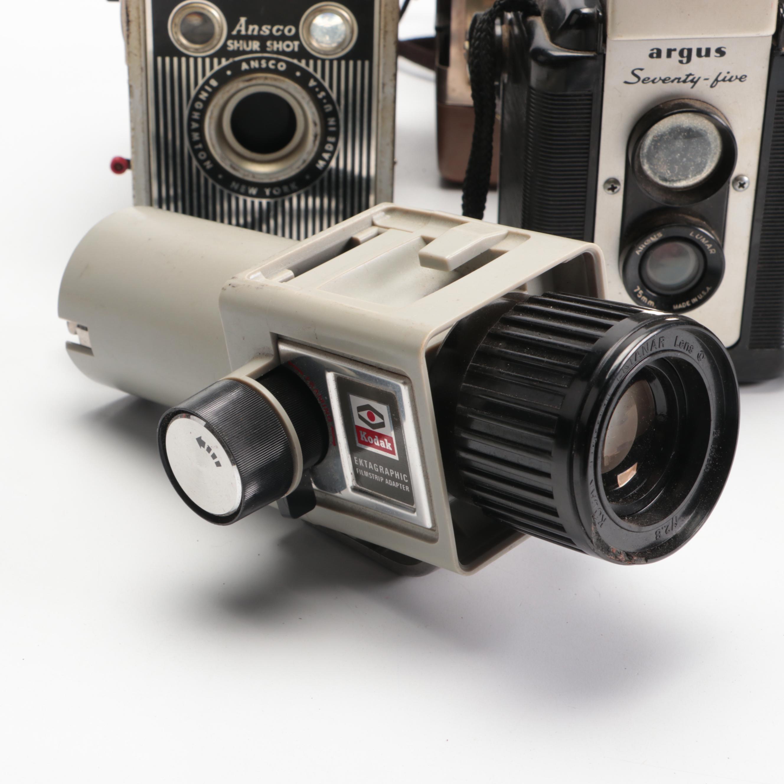 Argus Seventy Five, Ansco Shur Shot, and Other Vintage Cameras with Accessories