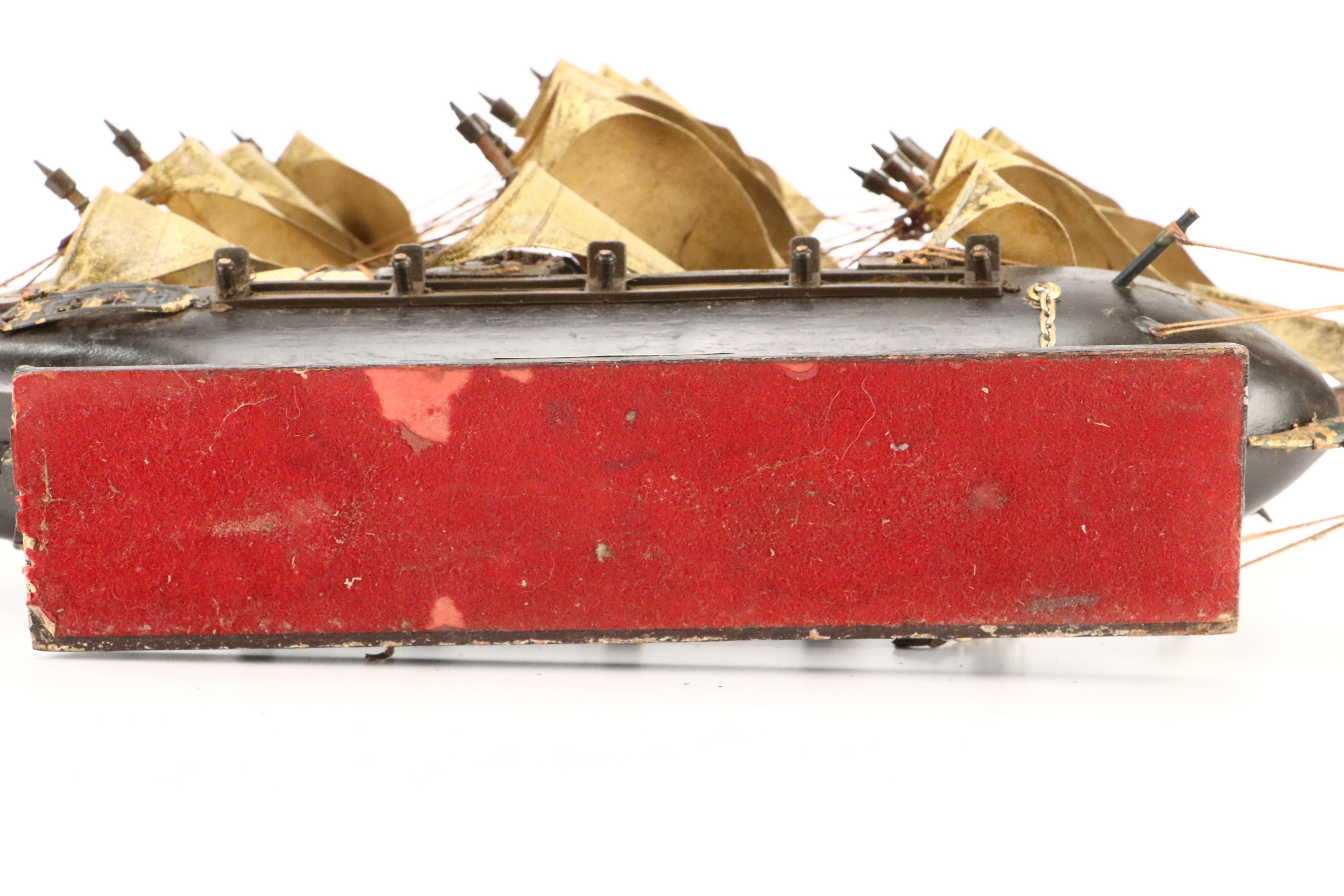 Fragata Española Model Ship with Wicker Demijohn Jug and Cobalt Glass Floats