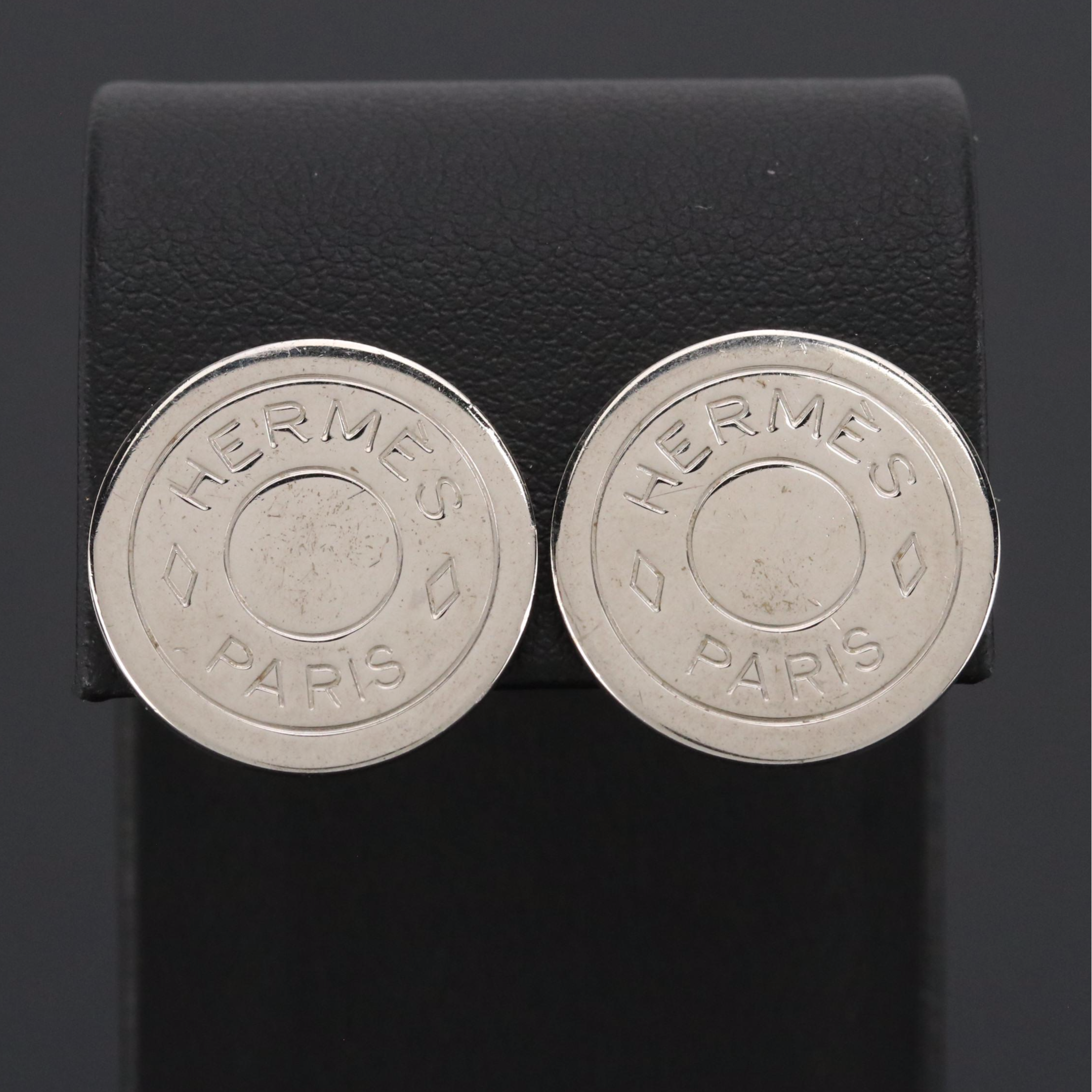 Hermès Palladium Clou de Selle Clip Earrings