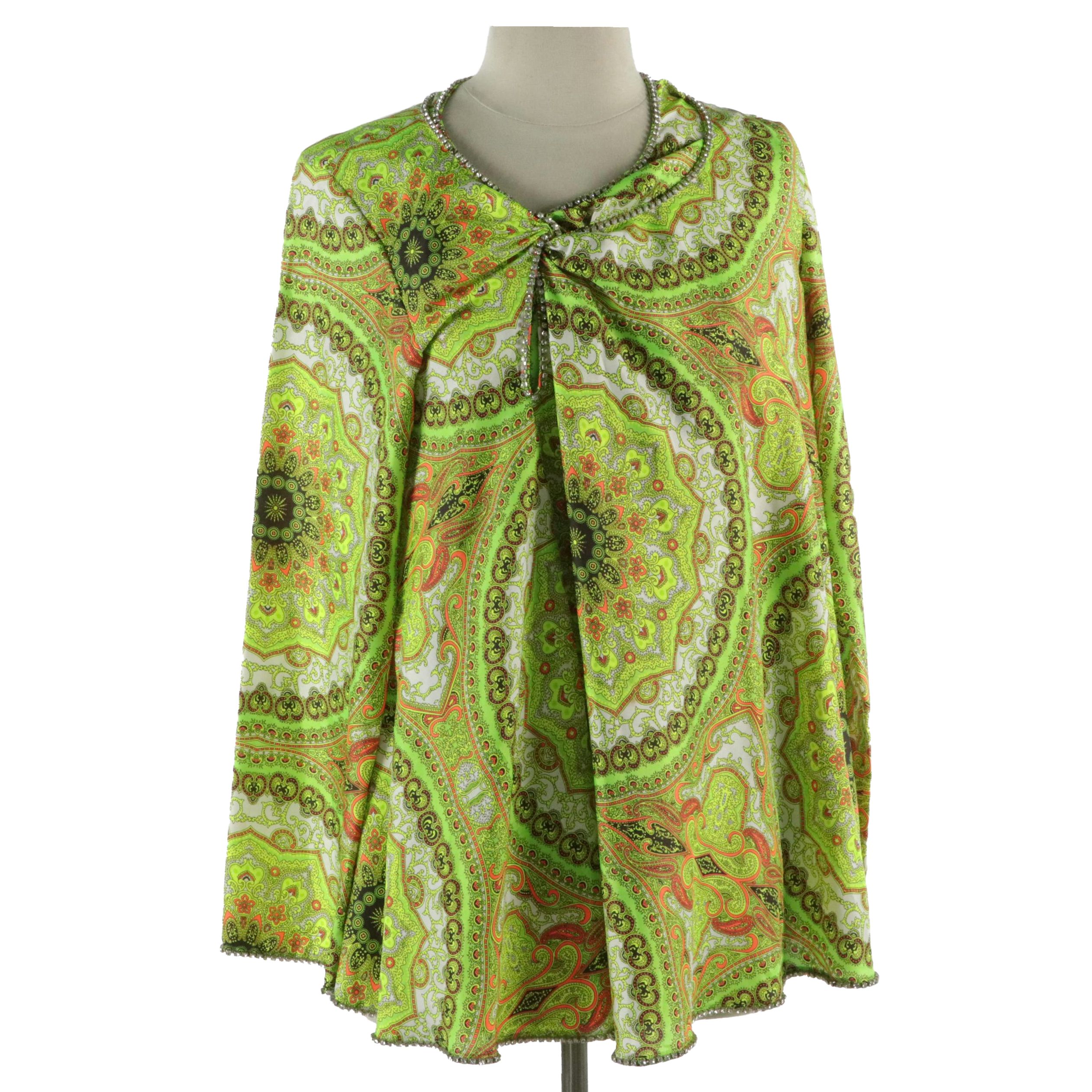 Comme des Garçons Paisley Printed Polyester Blouse with Rhinestone Trimming