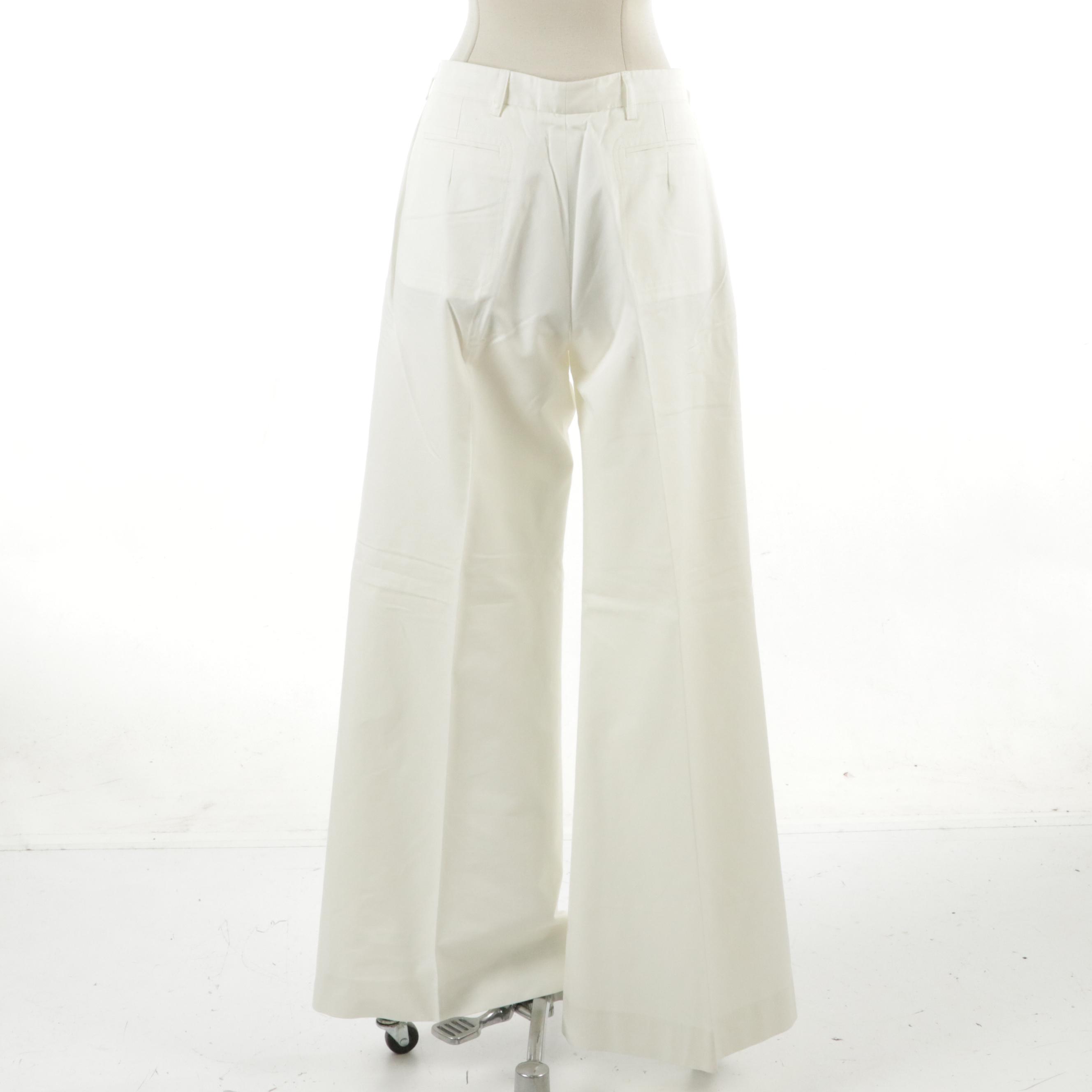 Chloé White Cotton Flat-Front Trousers