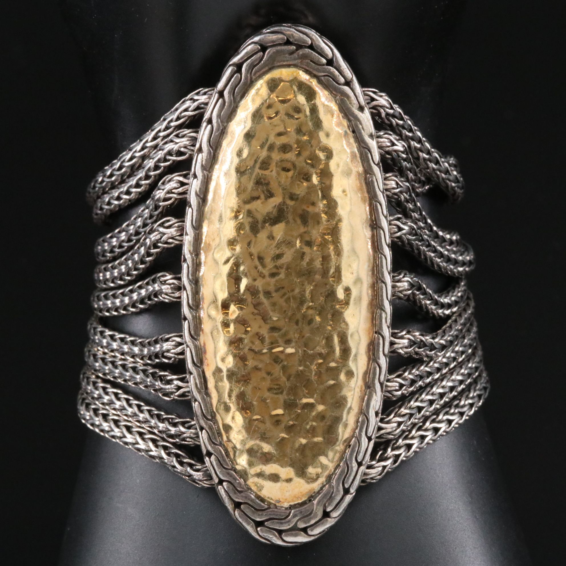 John Hardy Palu Sterling and 22K Hammered Oval Multi-Strand Bracelet