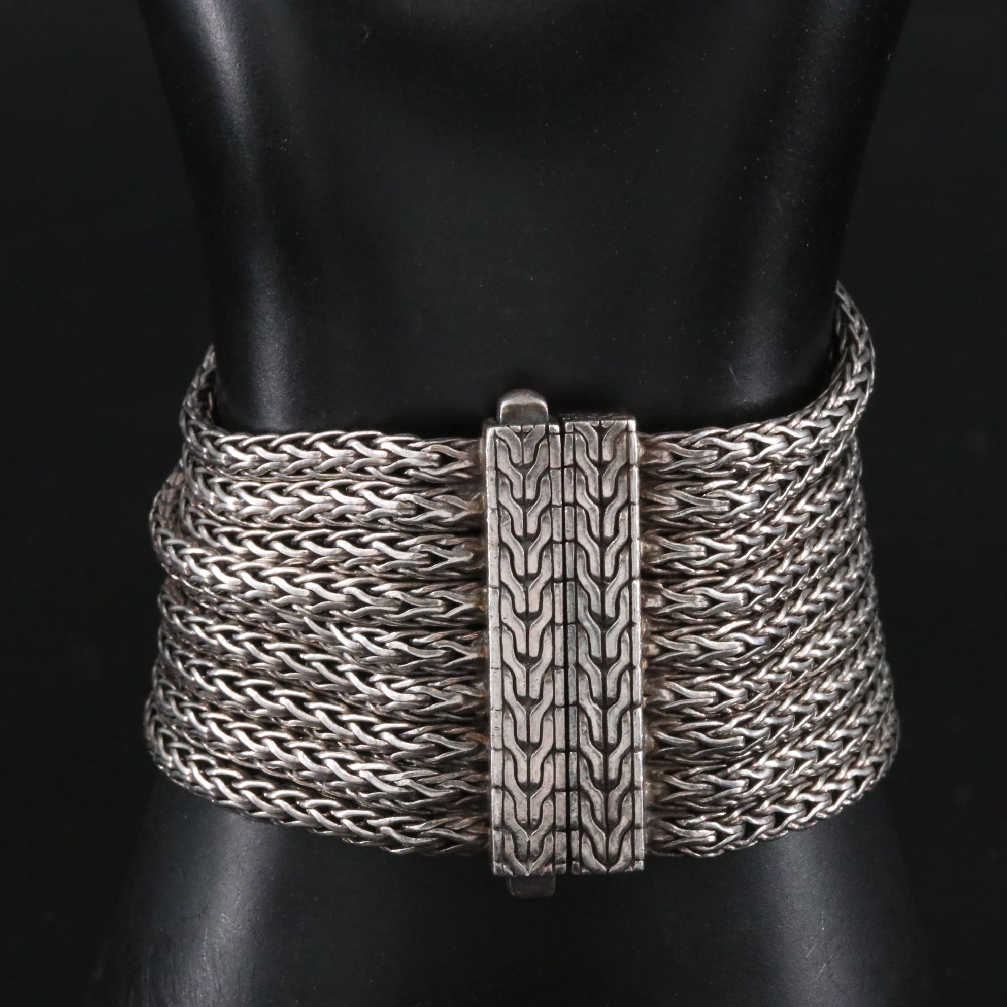 John Hardy Palu Sterling and 22K Hammered Oval Multi-Strand Bracelet