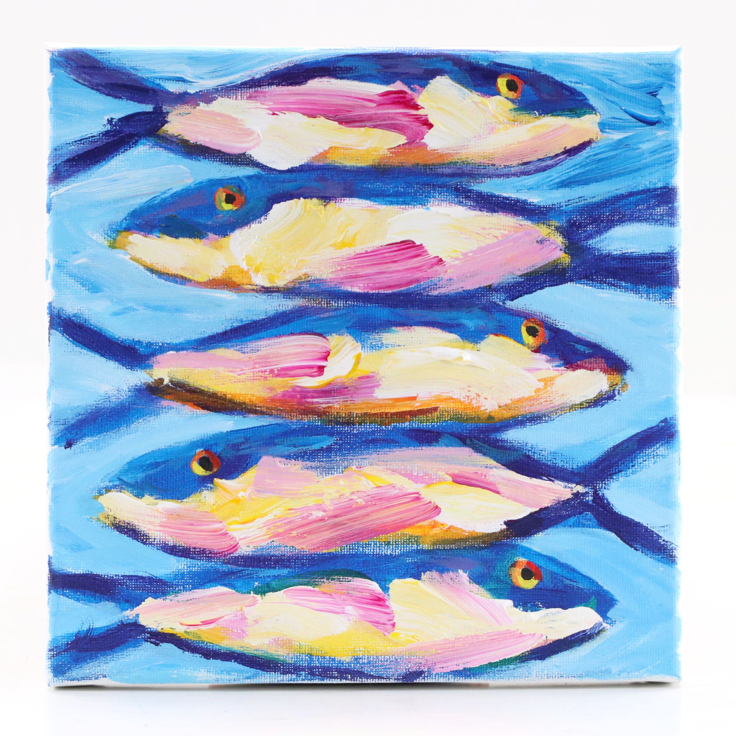 Elle Raines Stylized Acrylic Painting "Sardines," 21st Century