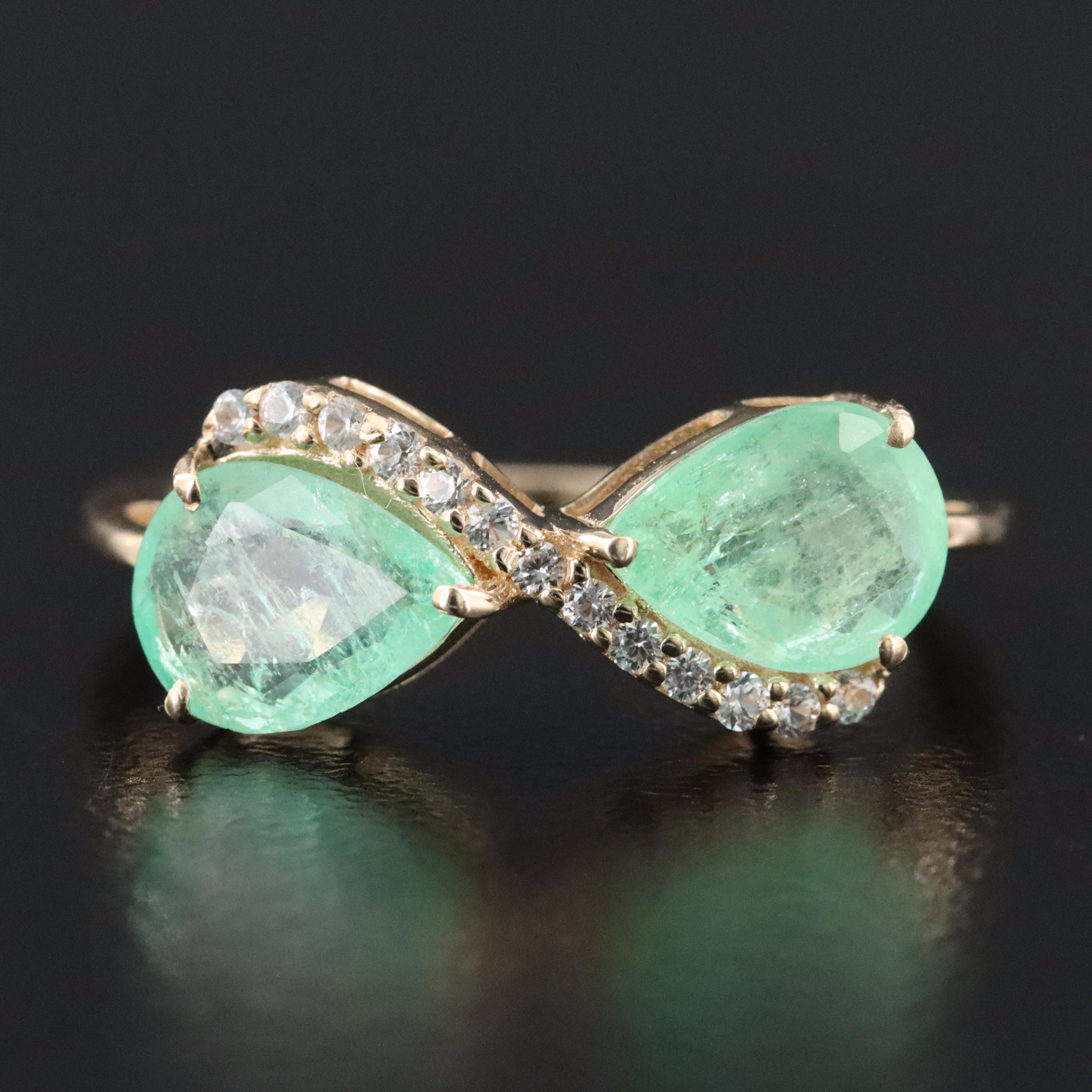 14K 1.78 CTW Emerald and White Sapphire Ring