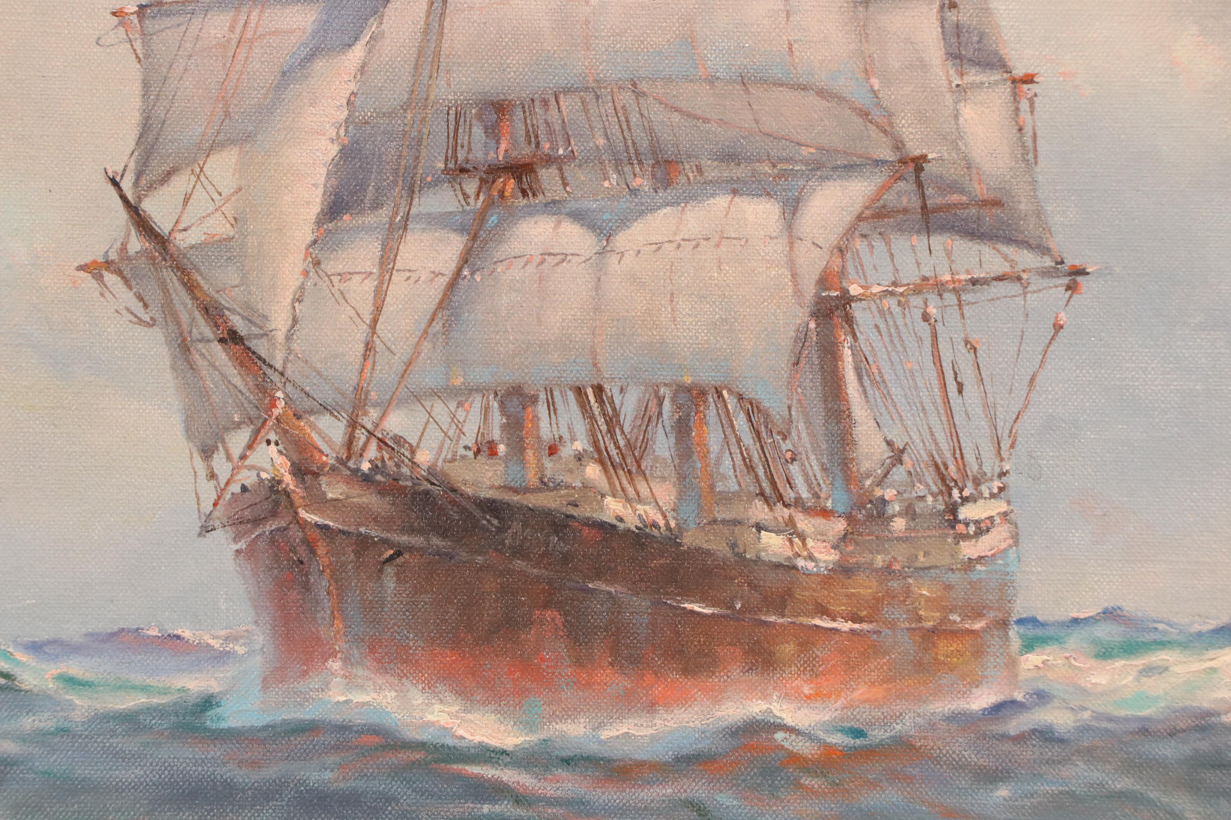 William Alexander Coulter Oil Painting of Tall Ship, Late 19th–Early 20th C.