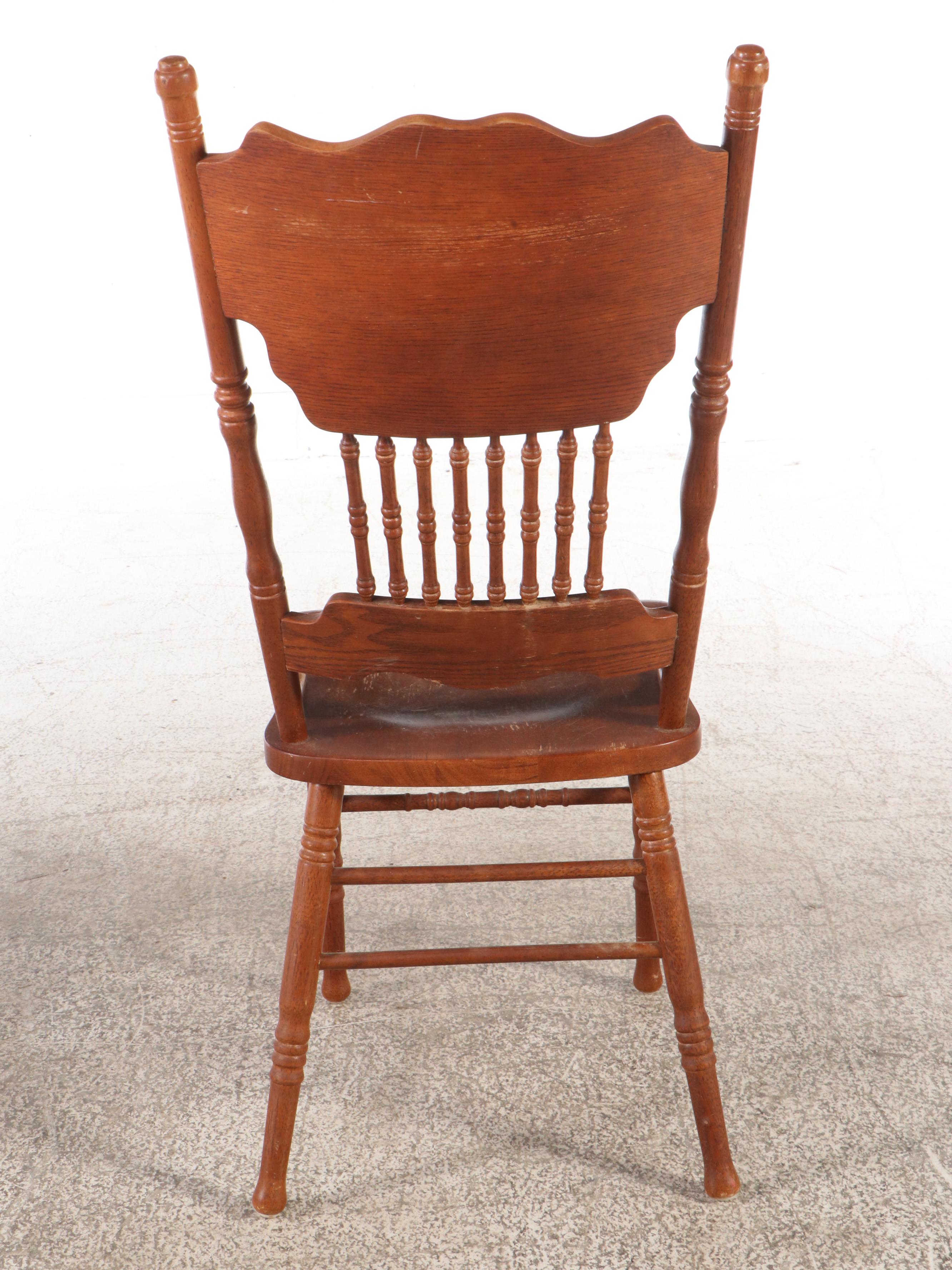 Victorian Dining Table and Four Press-Carved Oak Side Chairs