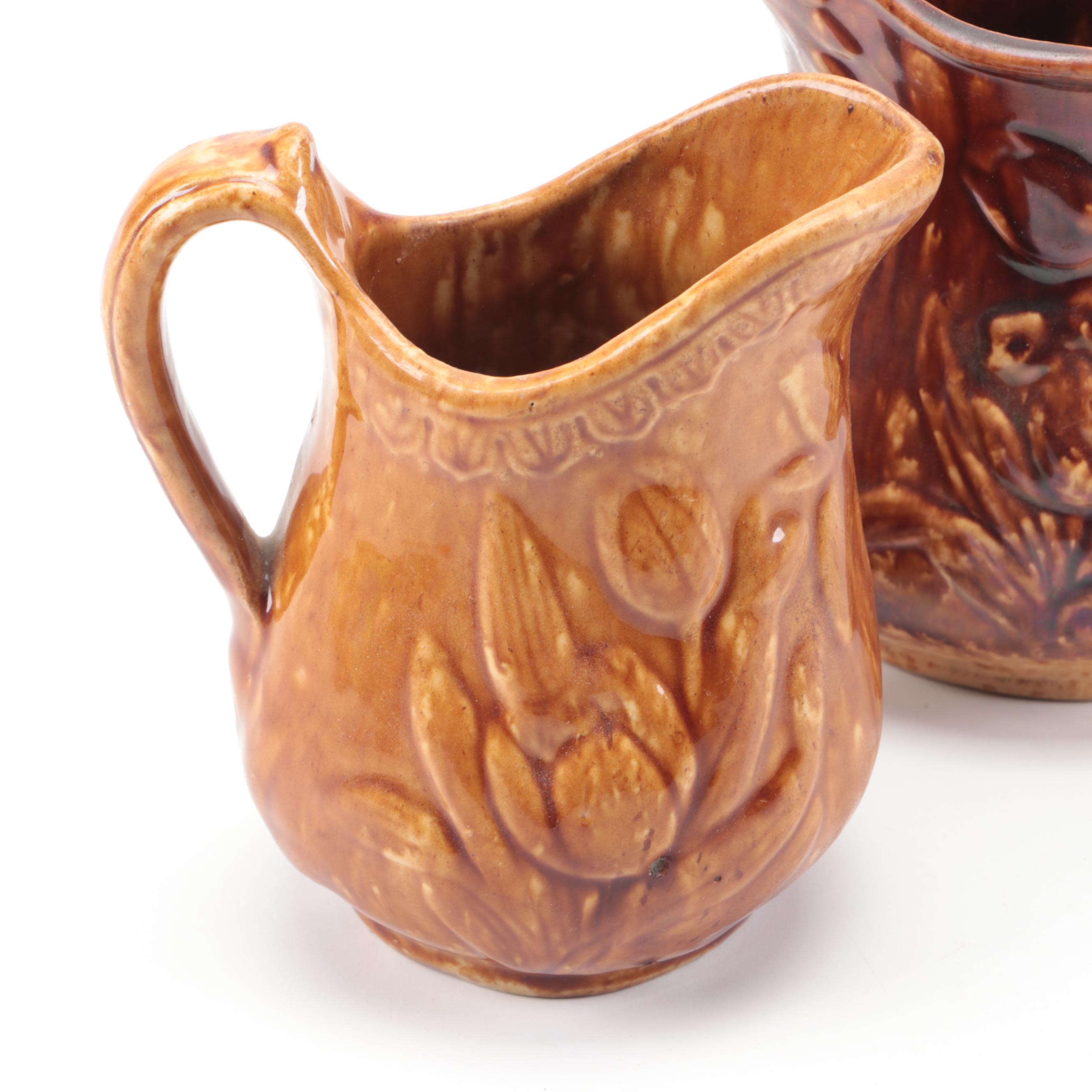 Rockingham Glaze Tulip Earthenware Pitchers