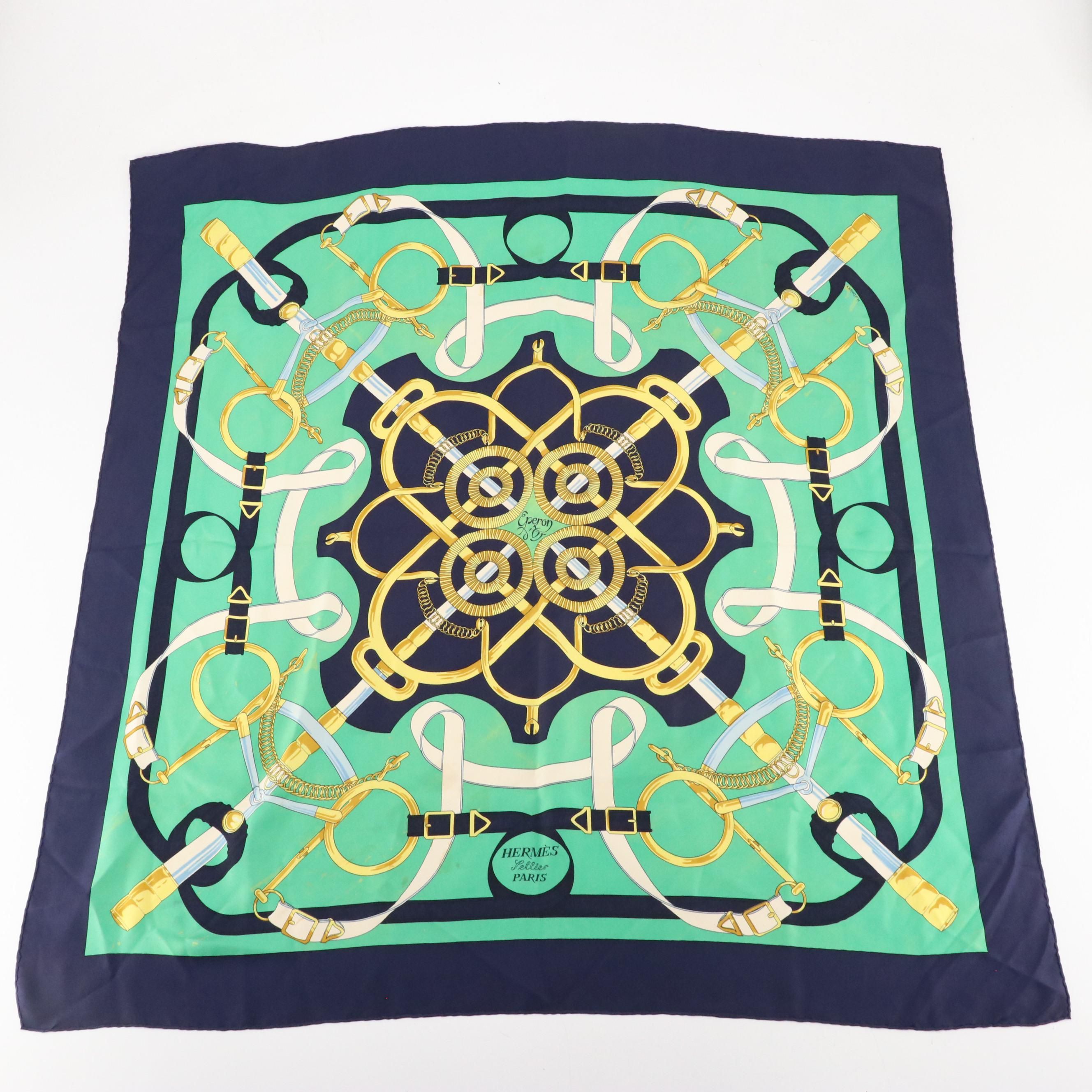 Hermès Sellier "Éperon d'Or" Scarf 90 in Silk Twill