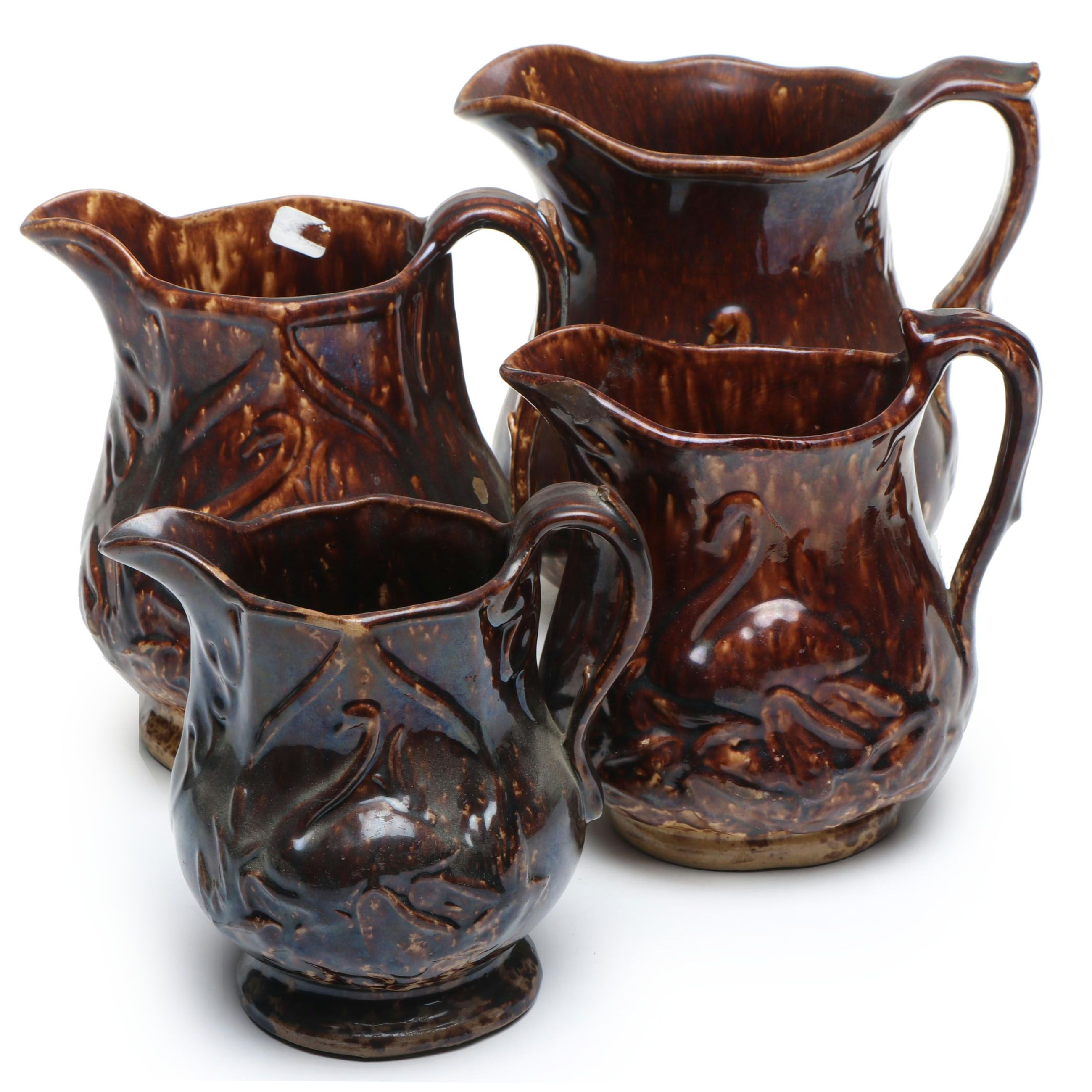 Rockingham Glaze Swan Earthenware Pitchers