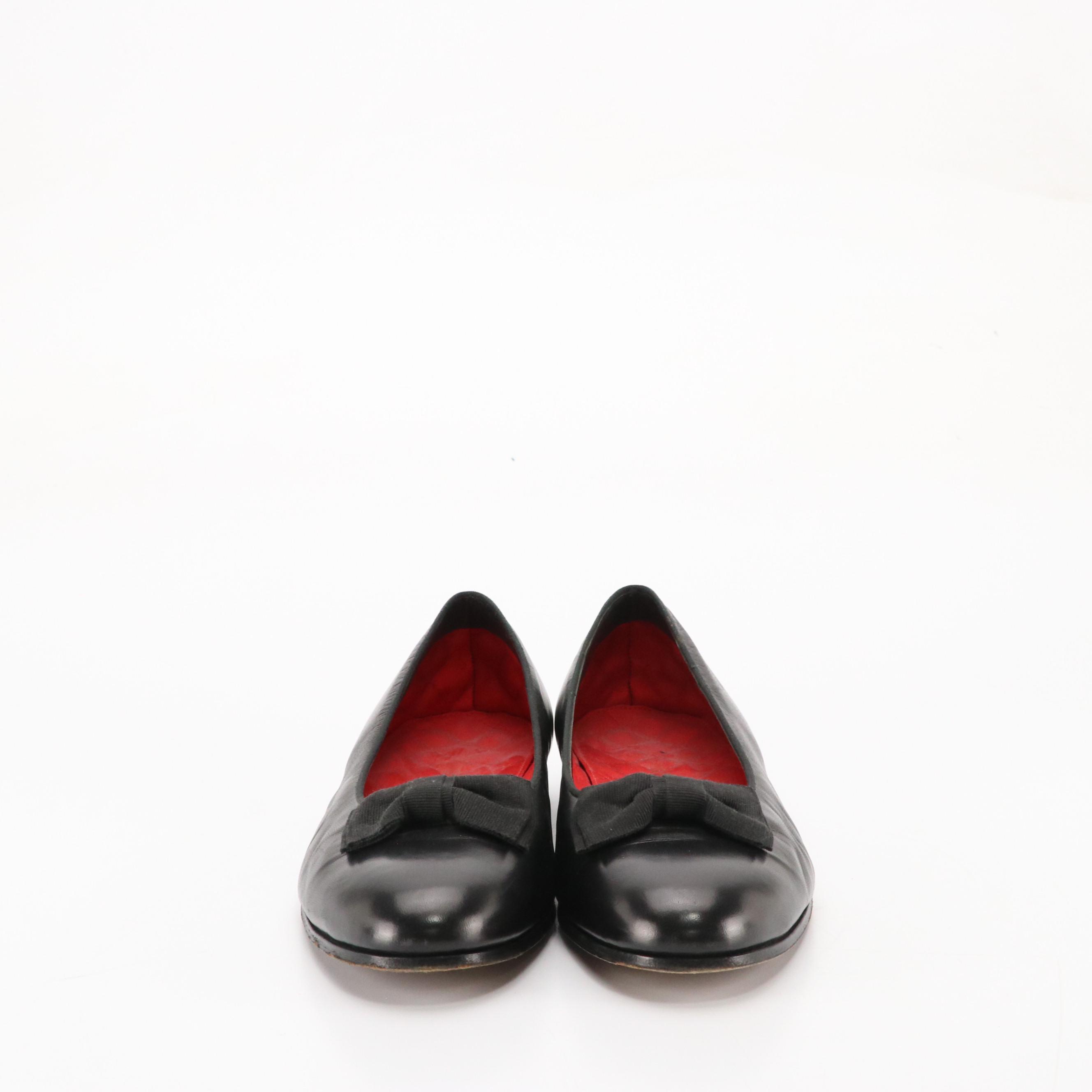Polo Ralph Lauren "Paxton" Black Leather Low-Heeled Bow Slippers