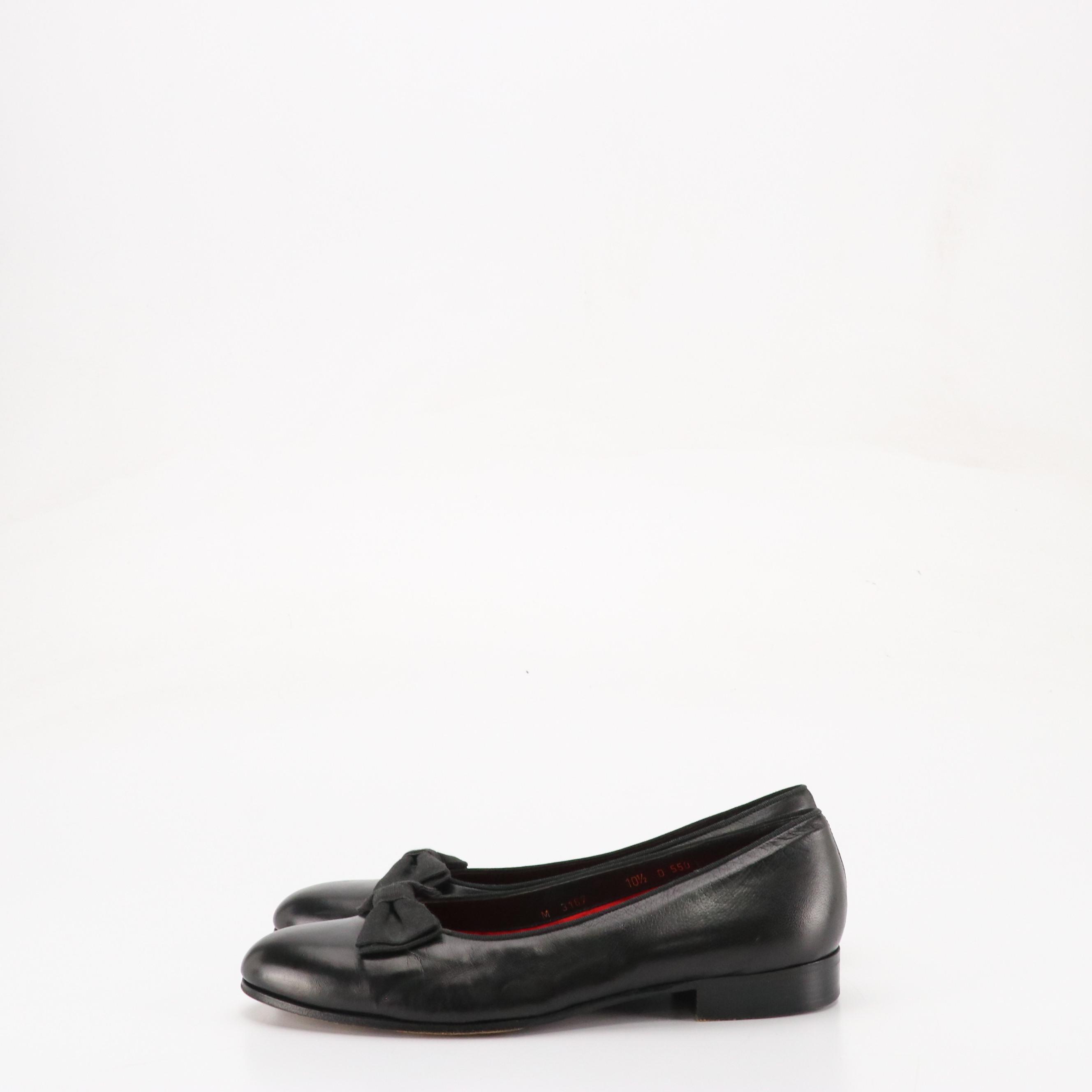 Polo Ralph Lauren "Paxton" Black Leather Low-Heeled Bow Slippers