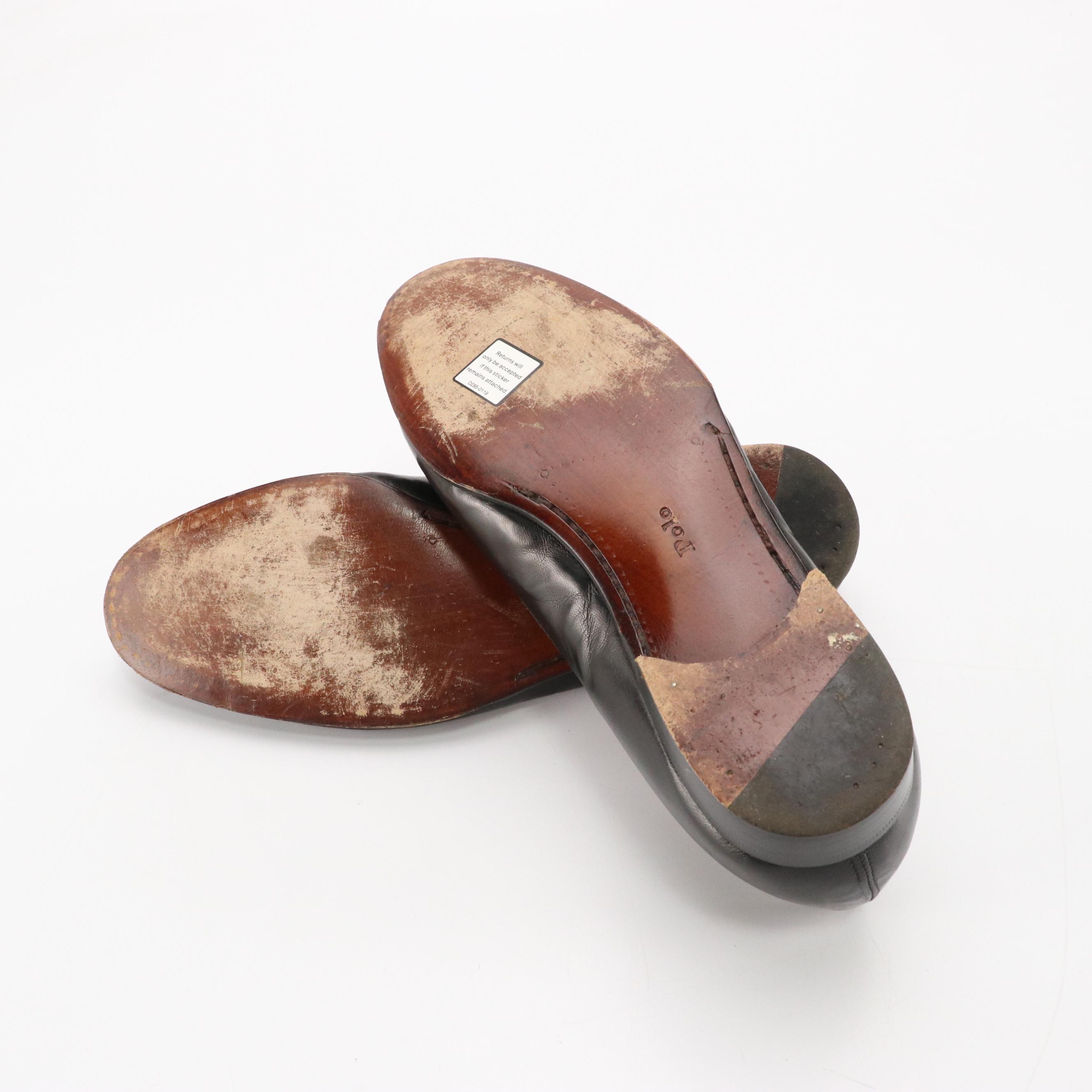 Polo Ralph Lauren "Paxton" Black Leather Low-Heeled Bow Slippers