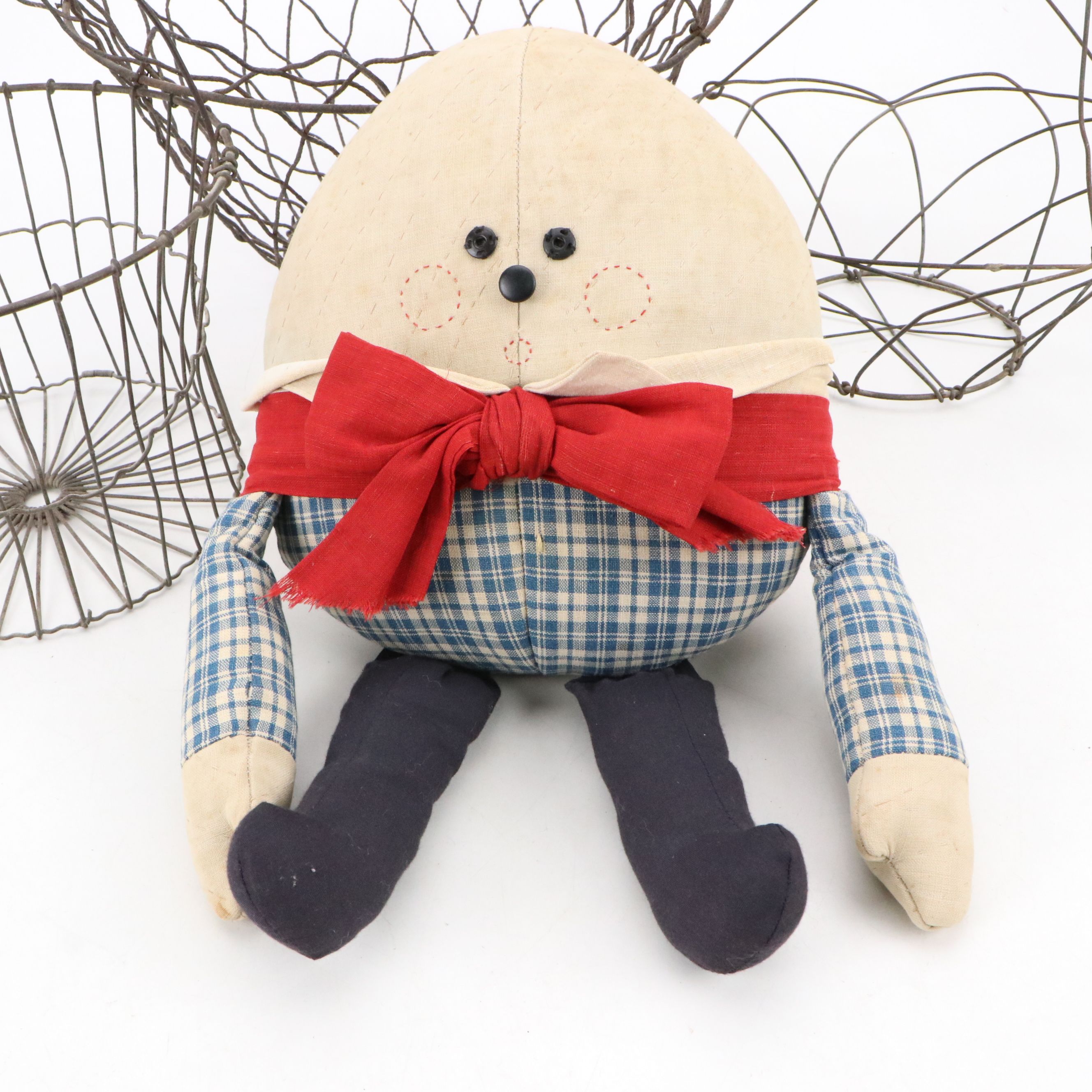 Lou Souders Handmade Humpty-Dumpty Doll and Wire Baskets