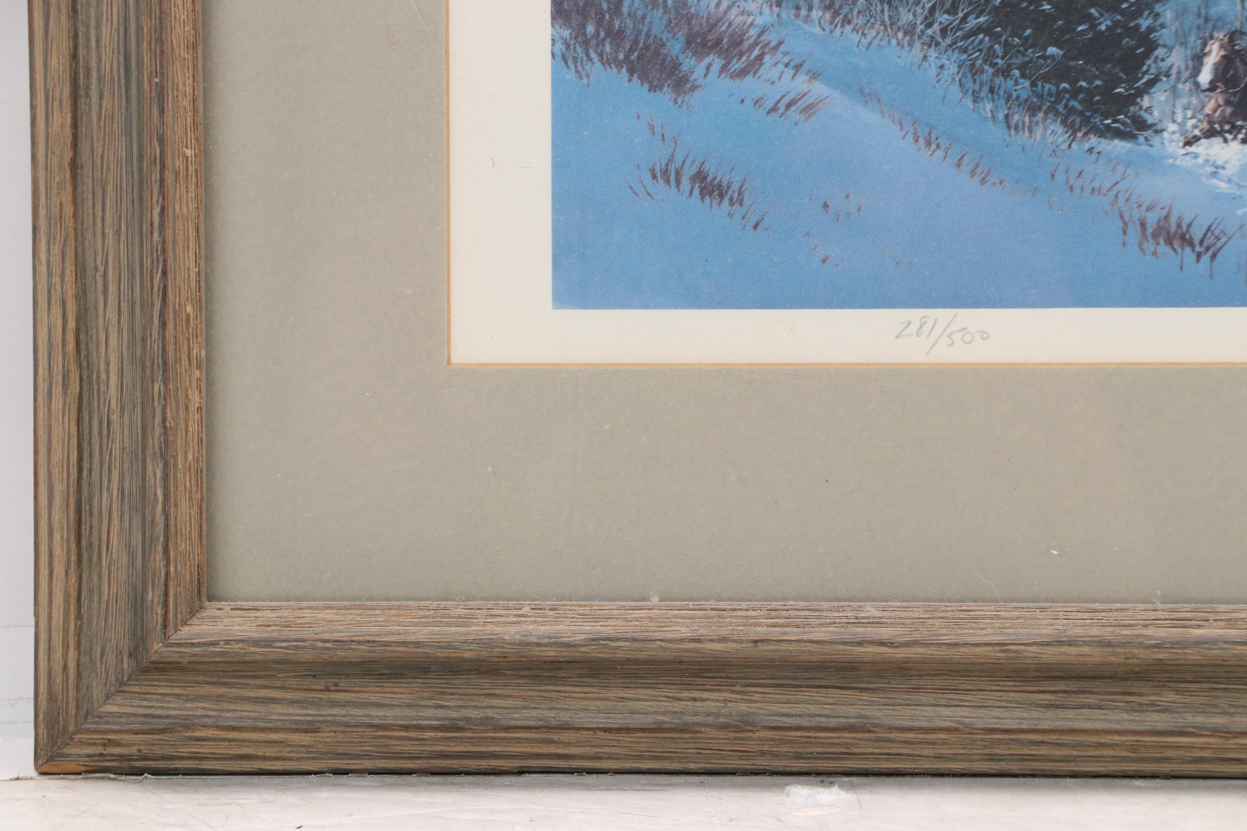 Gerry Metz Winter Western Landscape Offset Lithograph "Crow Camp"