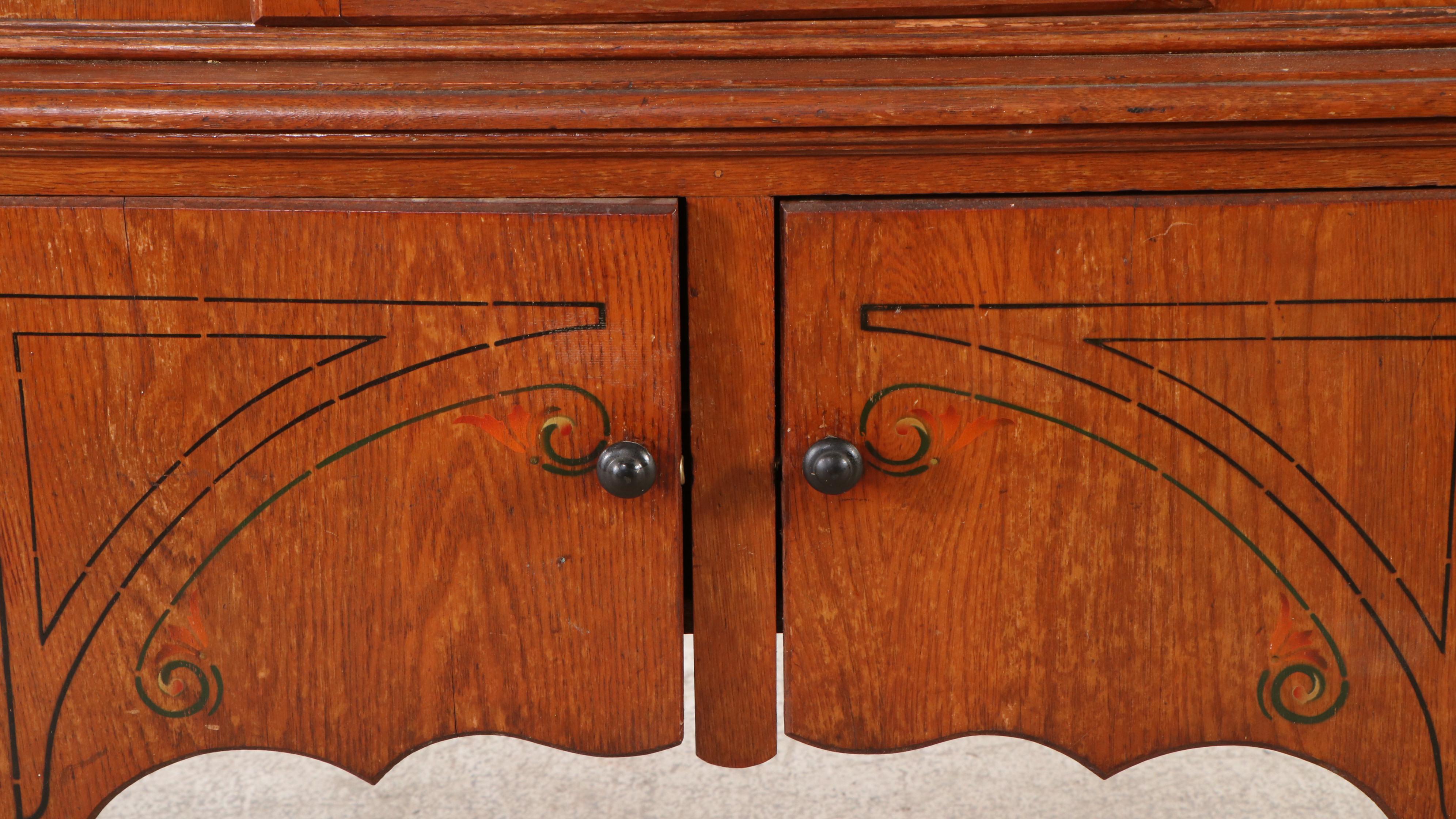 Tennenbaum Bros. Paint Decorated Oak China Cabinet