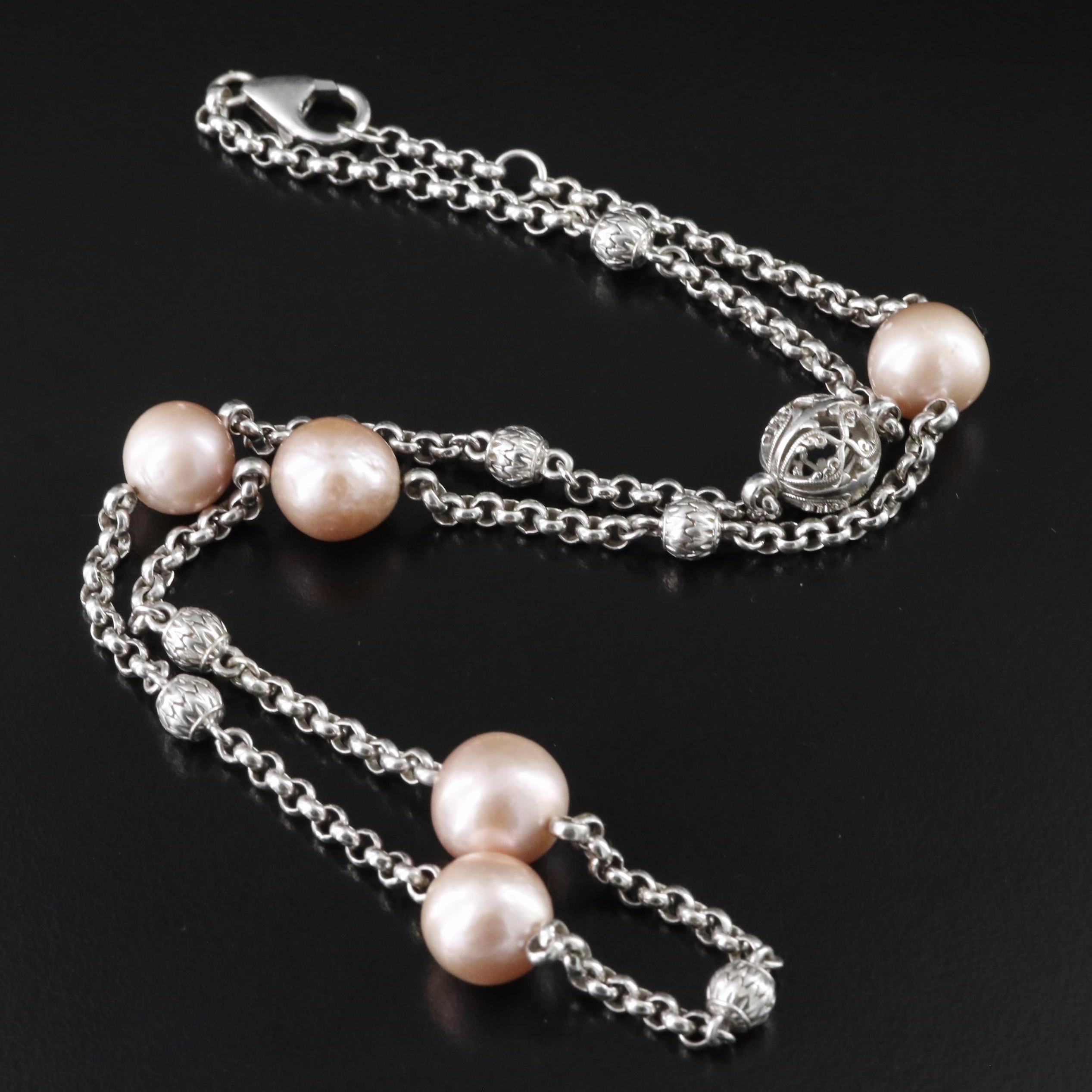 Sterling Silver Pearl Station Necklace