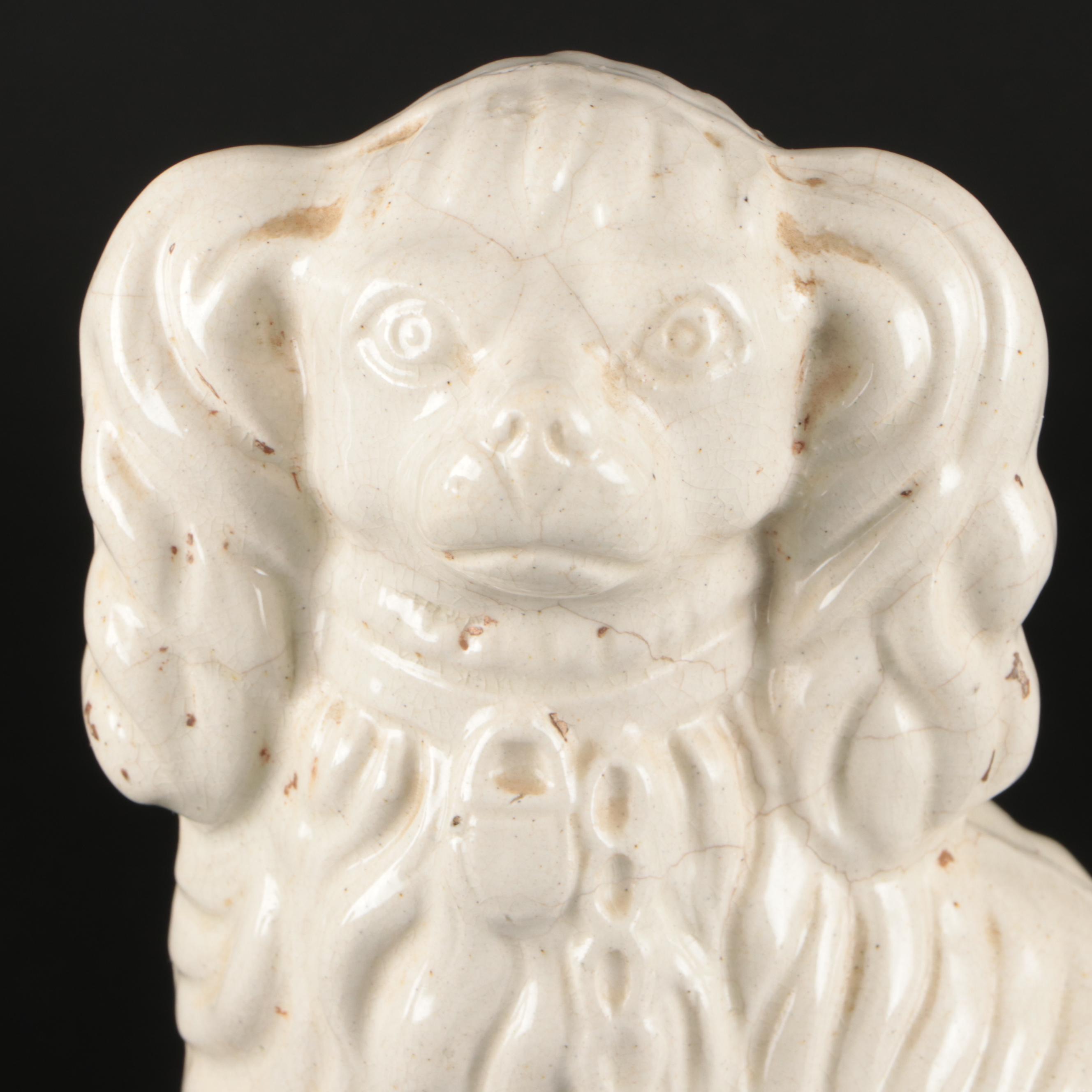 Staffordshire Black, Brown and White Spaniel Figurines, Late 19th Century