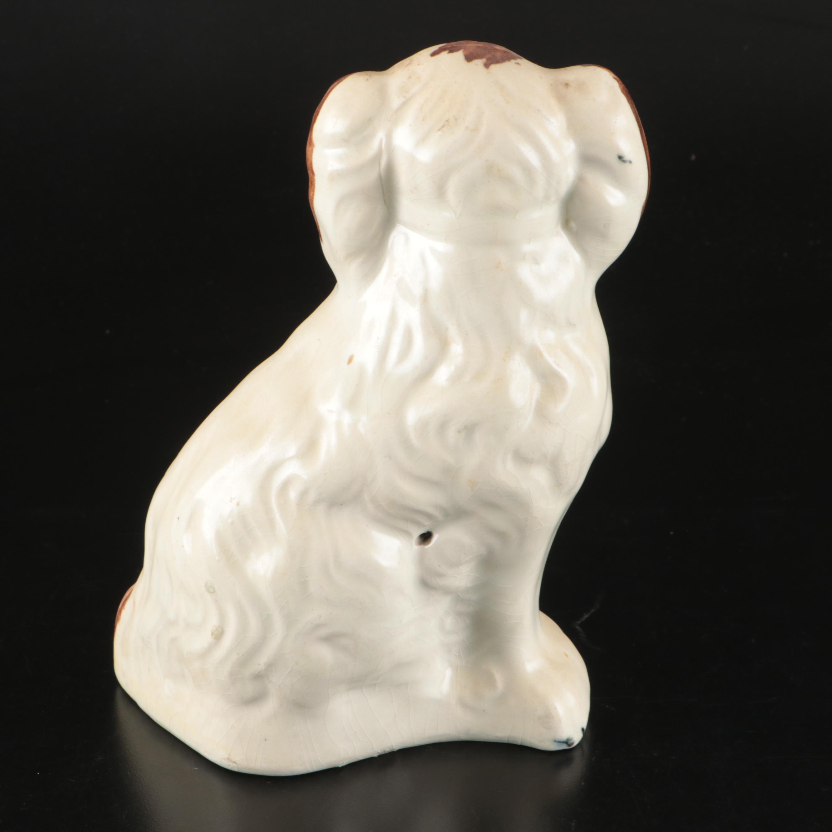 Staffordshire Black, Brown and White Spaniel Figurines, Late 19th Century