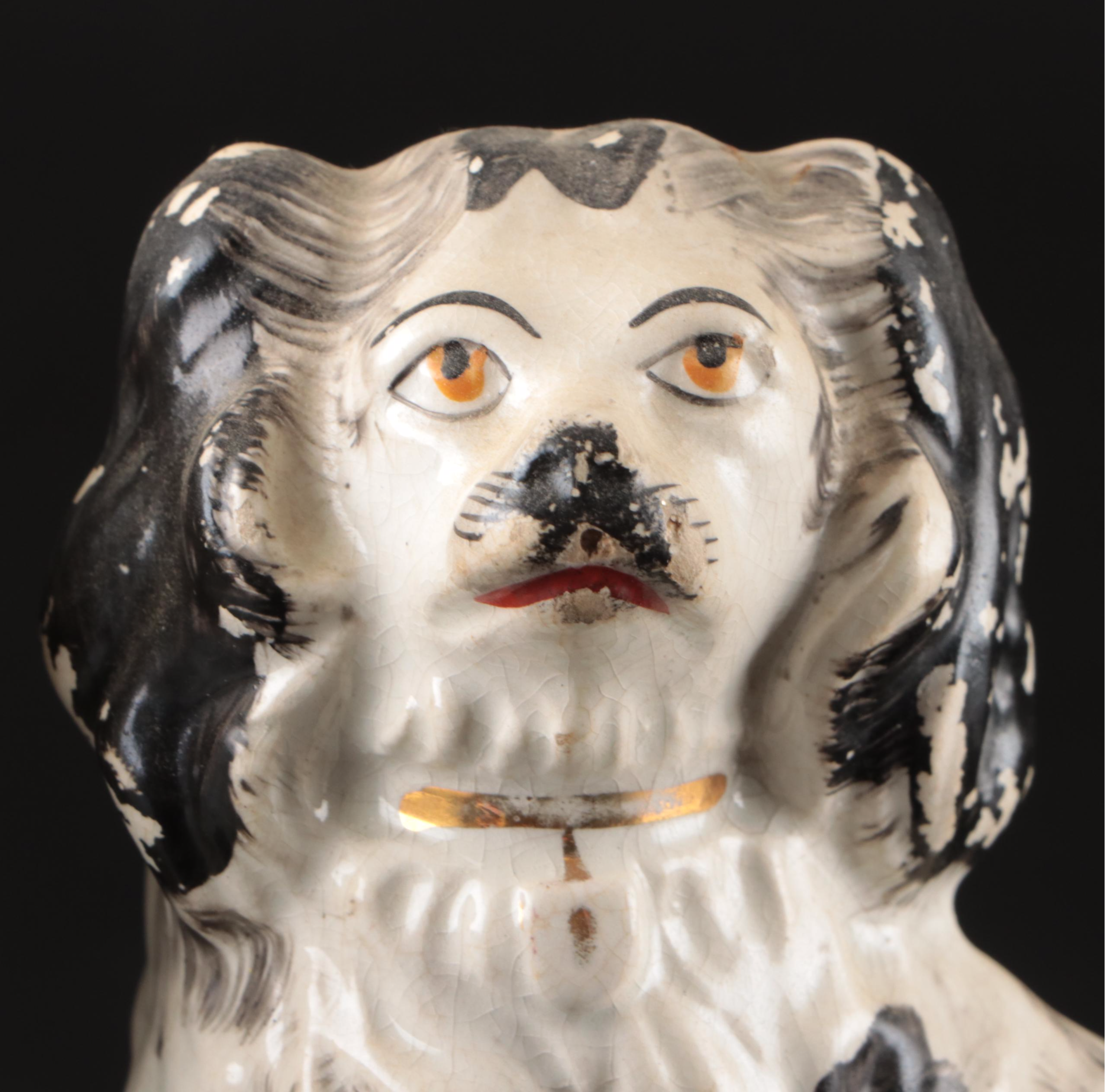 Staffordshire Black, Brown and White Spaniel Figurines, Late 19th Century