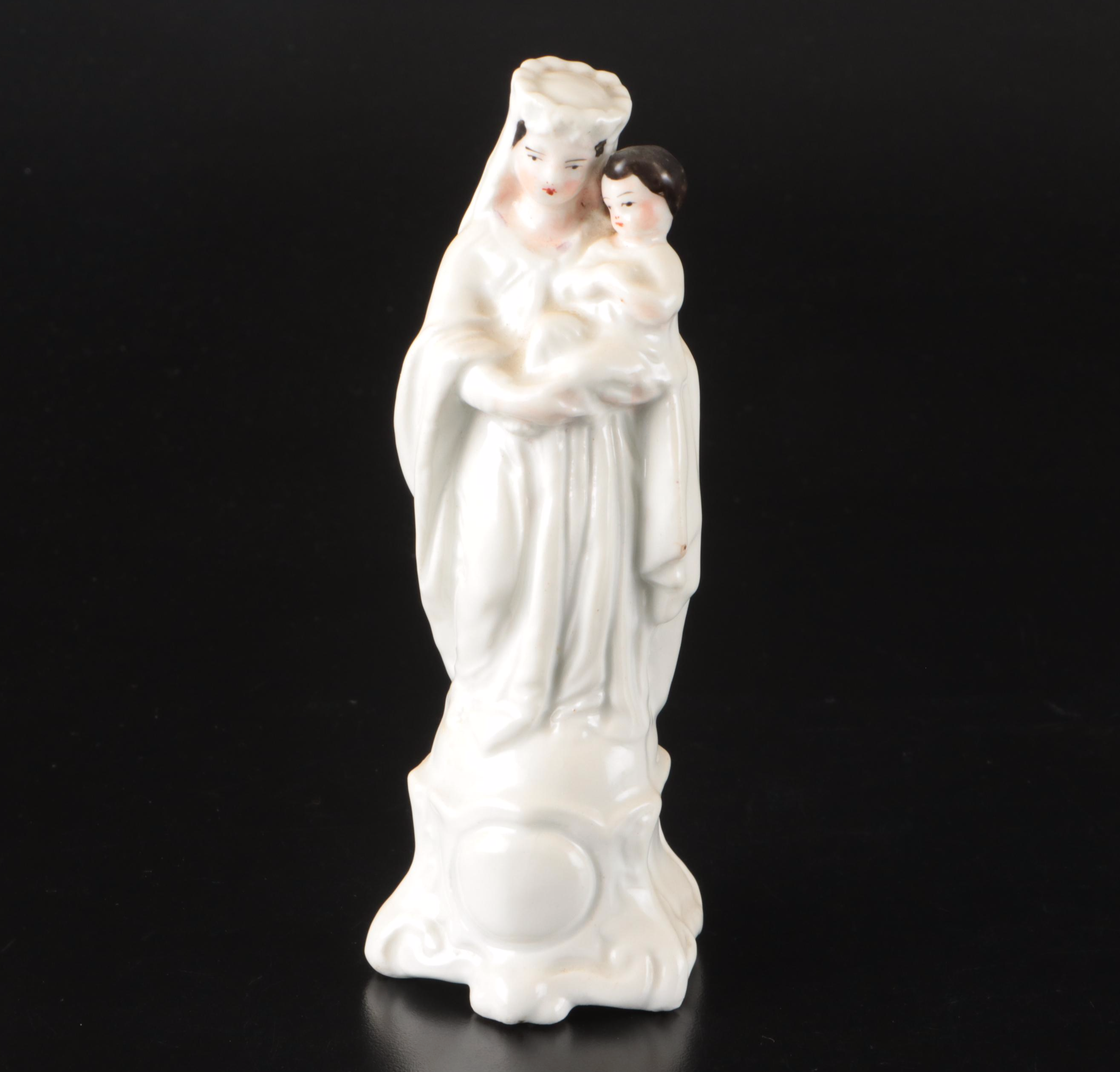 Old Pairs Style Porcelain Madonna and Child with Other Staffordshire Figurines