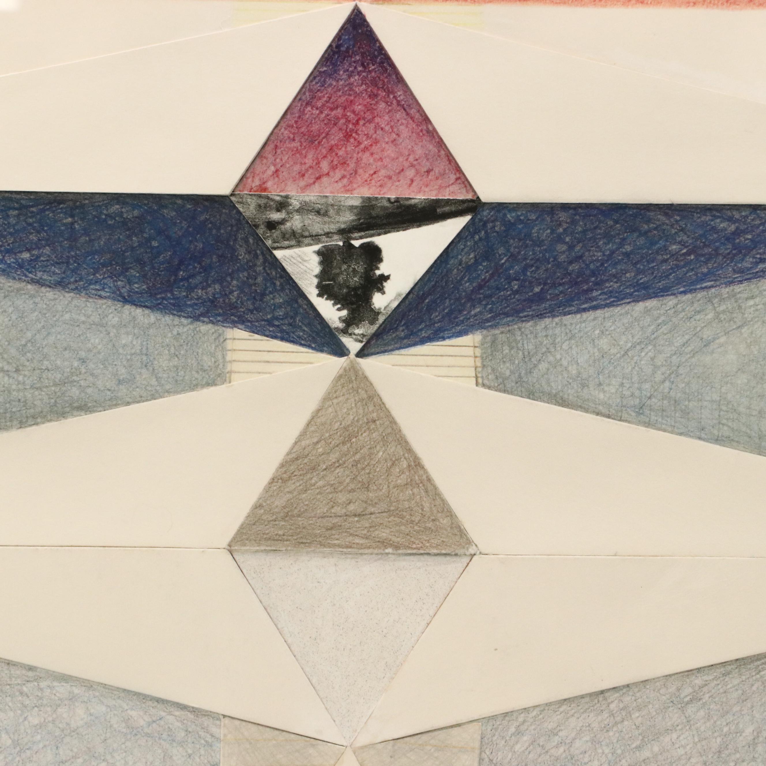 Kutenhaus Abstract Geometric Mixed Media Drawing, 1979