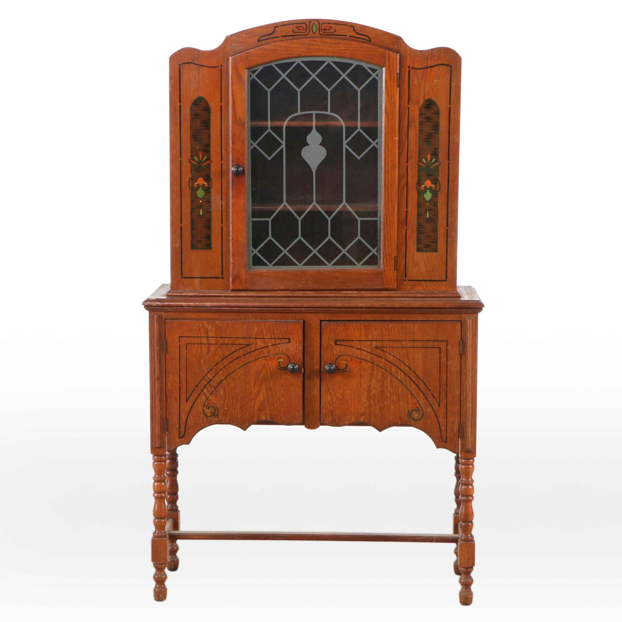 Tennenbaum Bros. Paint Decorated Oak China Cabinet