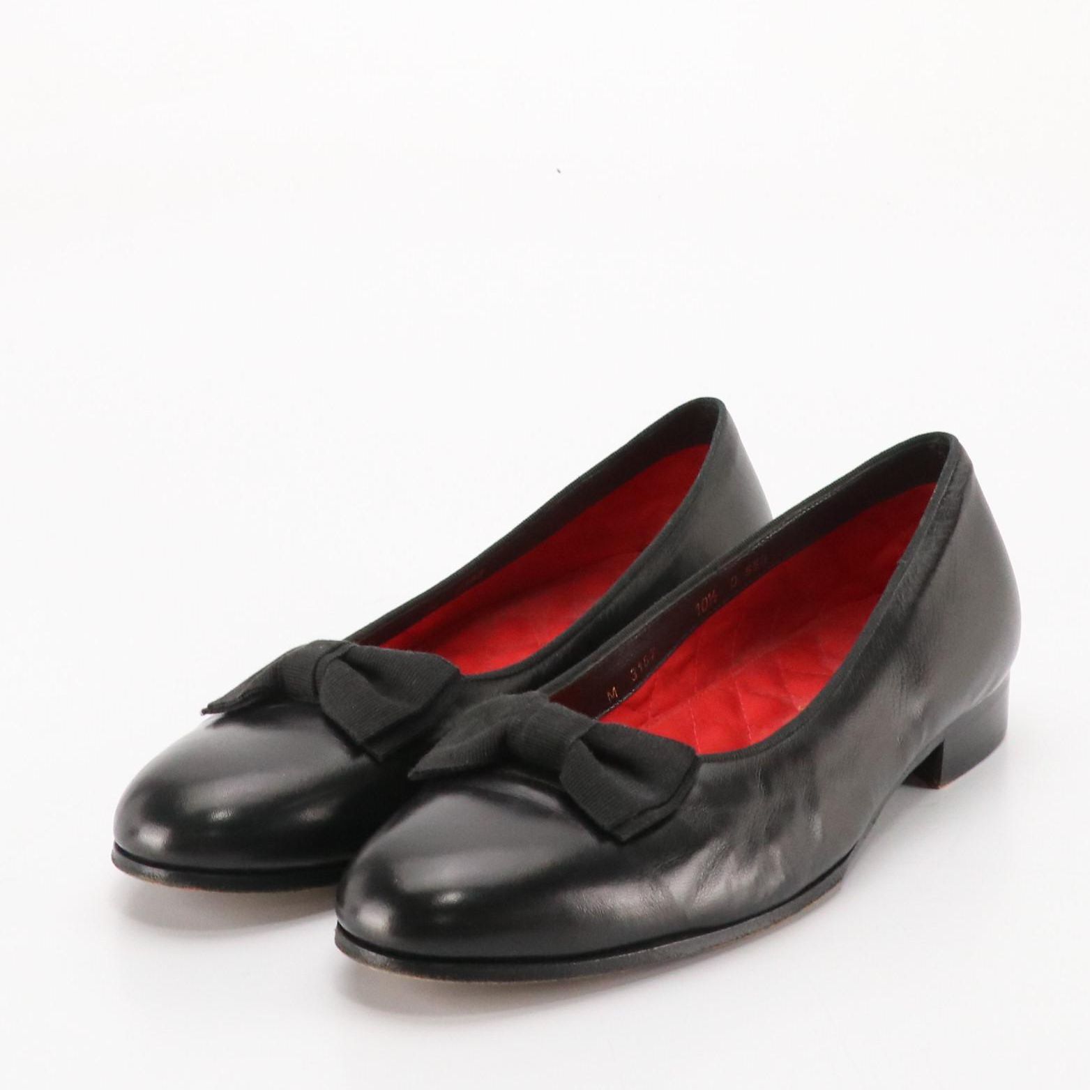 Polo Ralph Lauren "Paxton" Black Leather Low-Heeled Bow Slippers