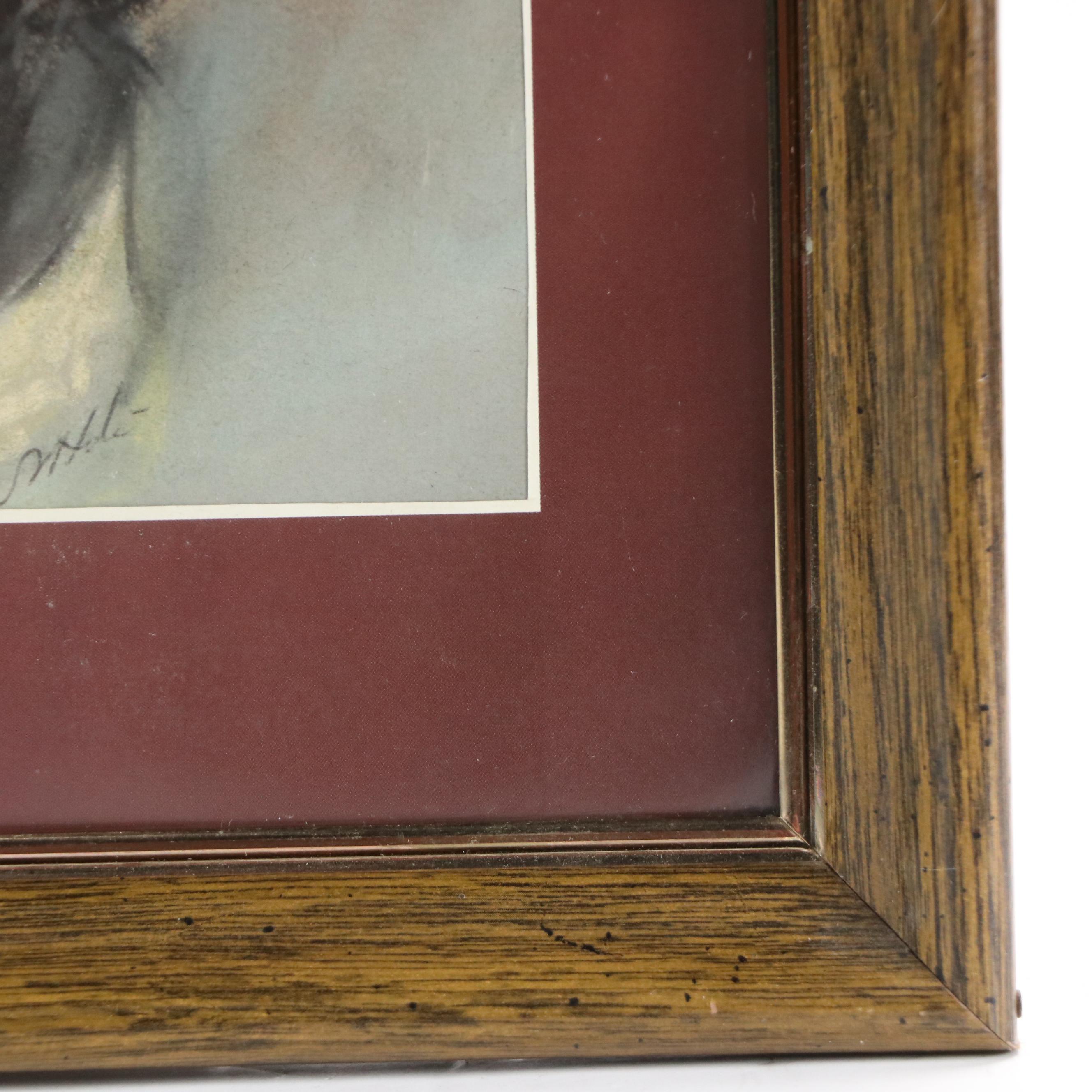 Pair of Clown Portrait Pastel Drawings, Late 20th Century