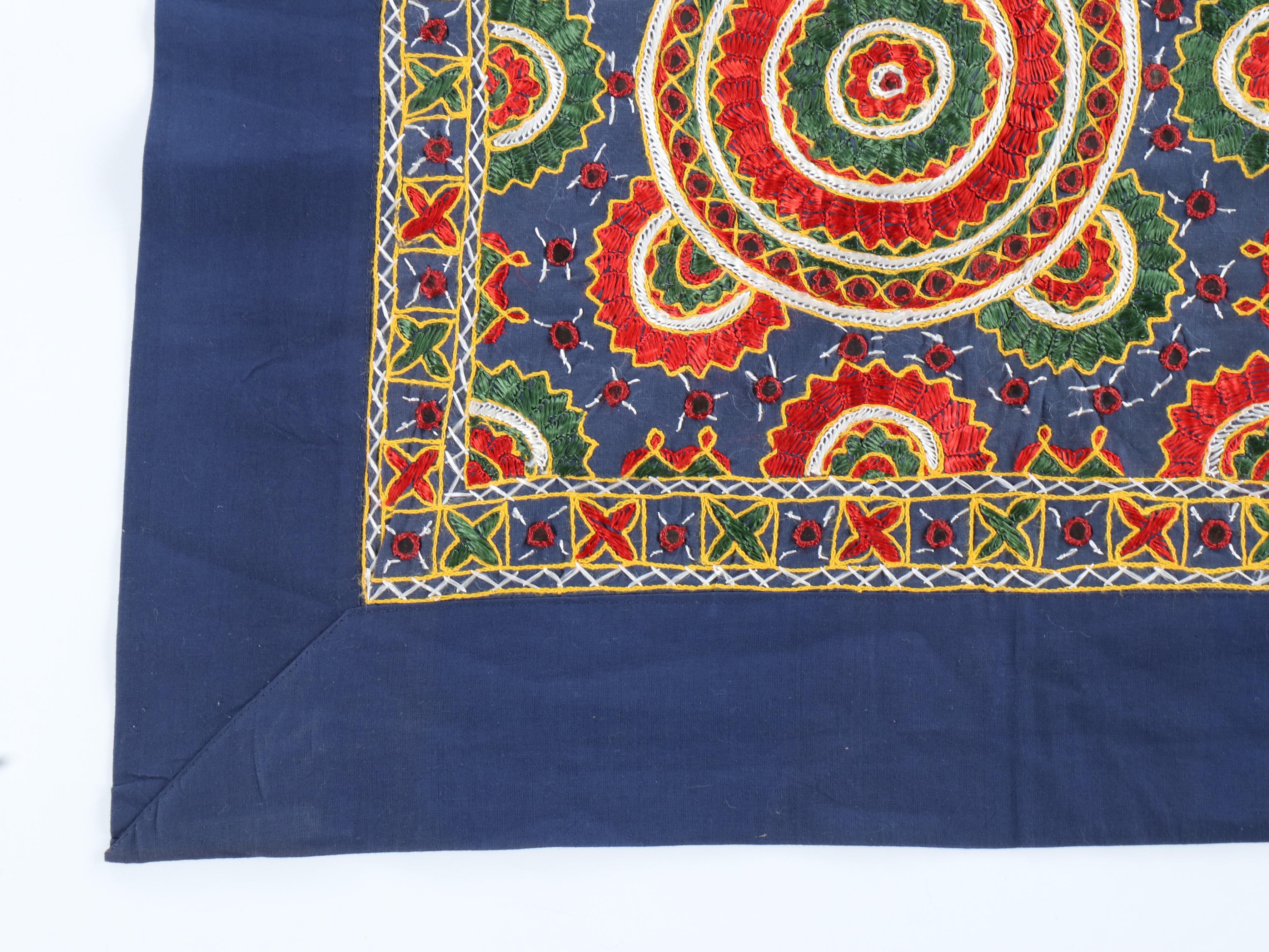 Indian Hand-Stitched Embroidery and Shisha Work Textile Coverlet