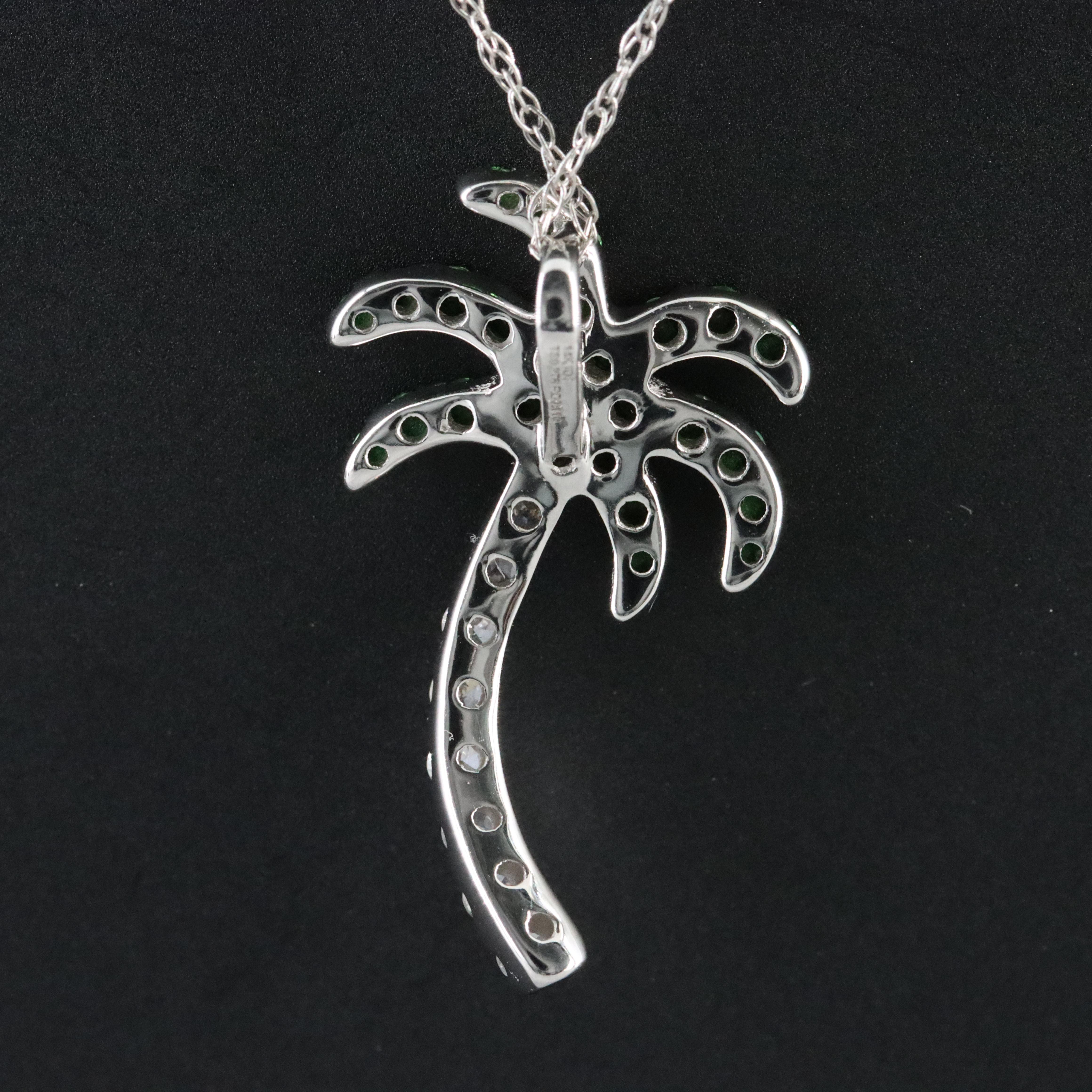 14K Tsavorite and Diamond Palm Tree Pendant Necklace