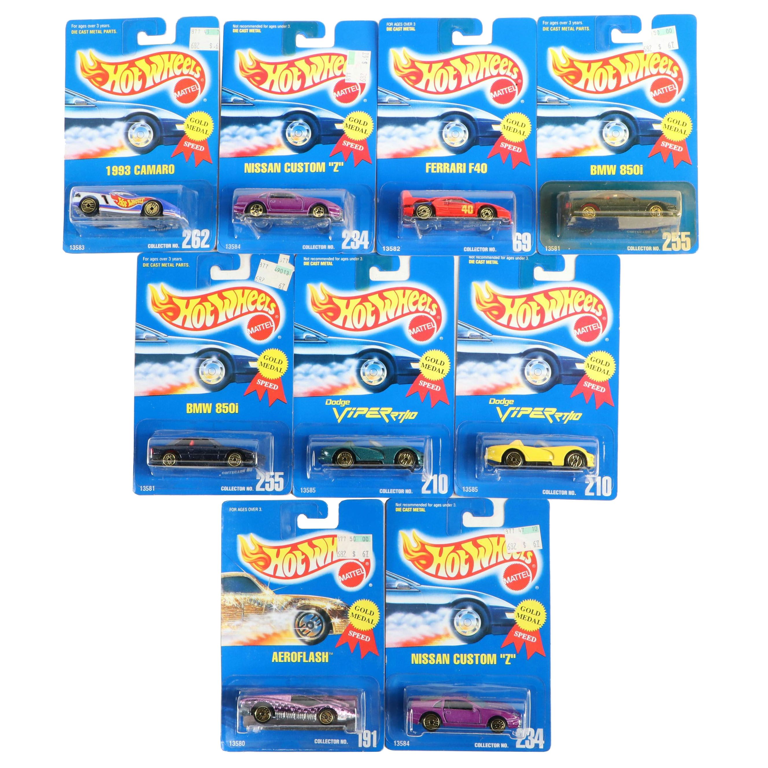 Hot Wheels "BMW 850i," "Dodge Viper RT/10" and More Blue Back Toy Cars, 1991