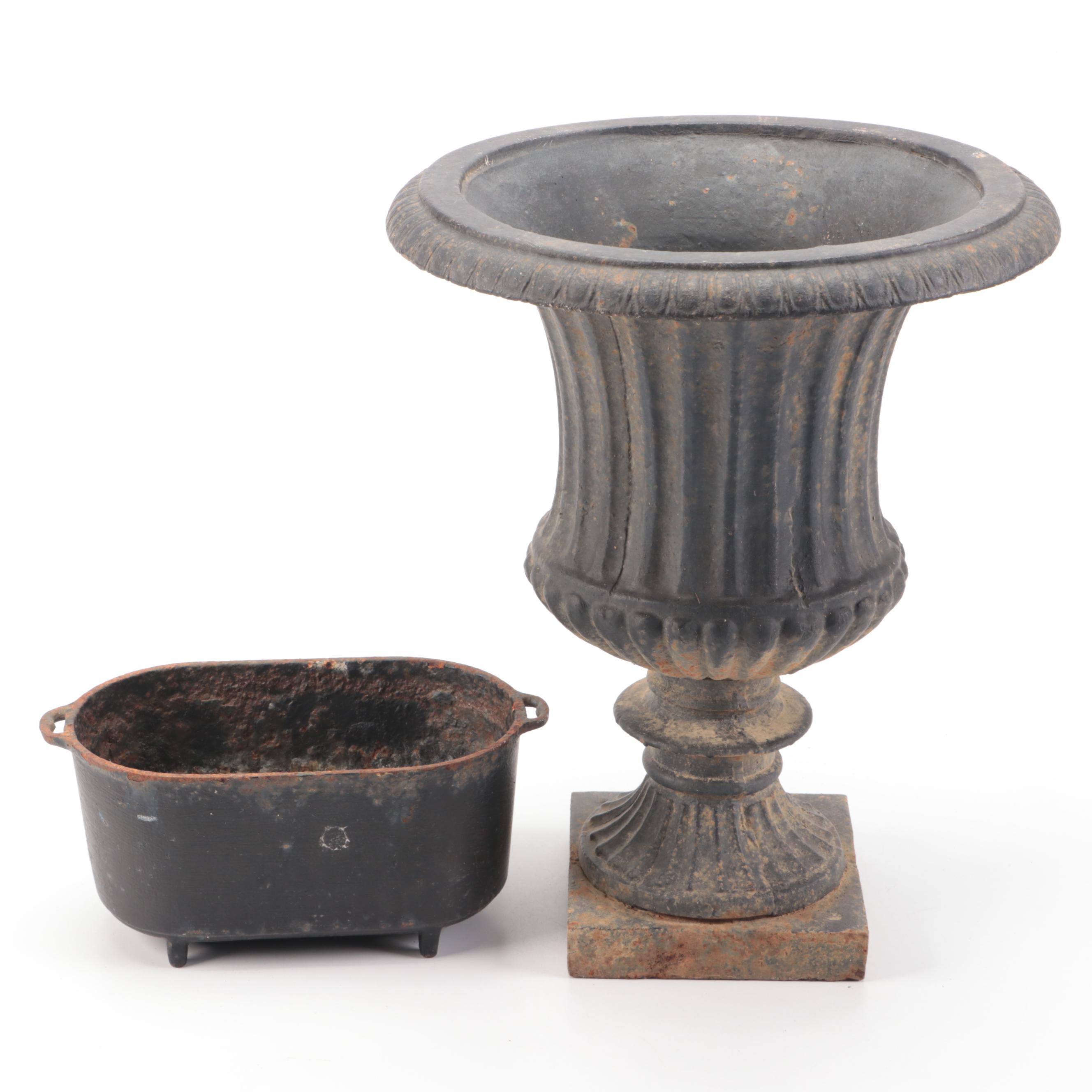 Cast Iron Pedestal Planter with Other Cast Iron Outdoor Décor