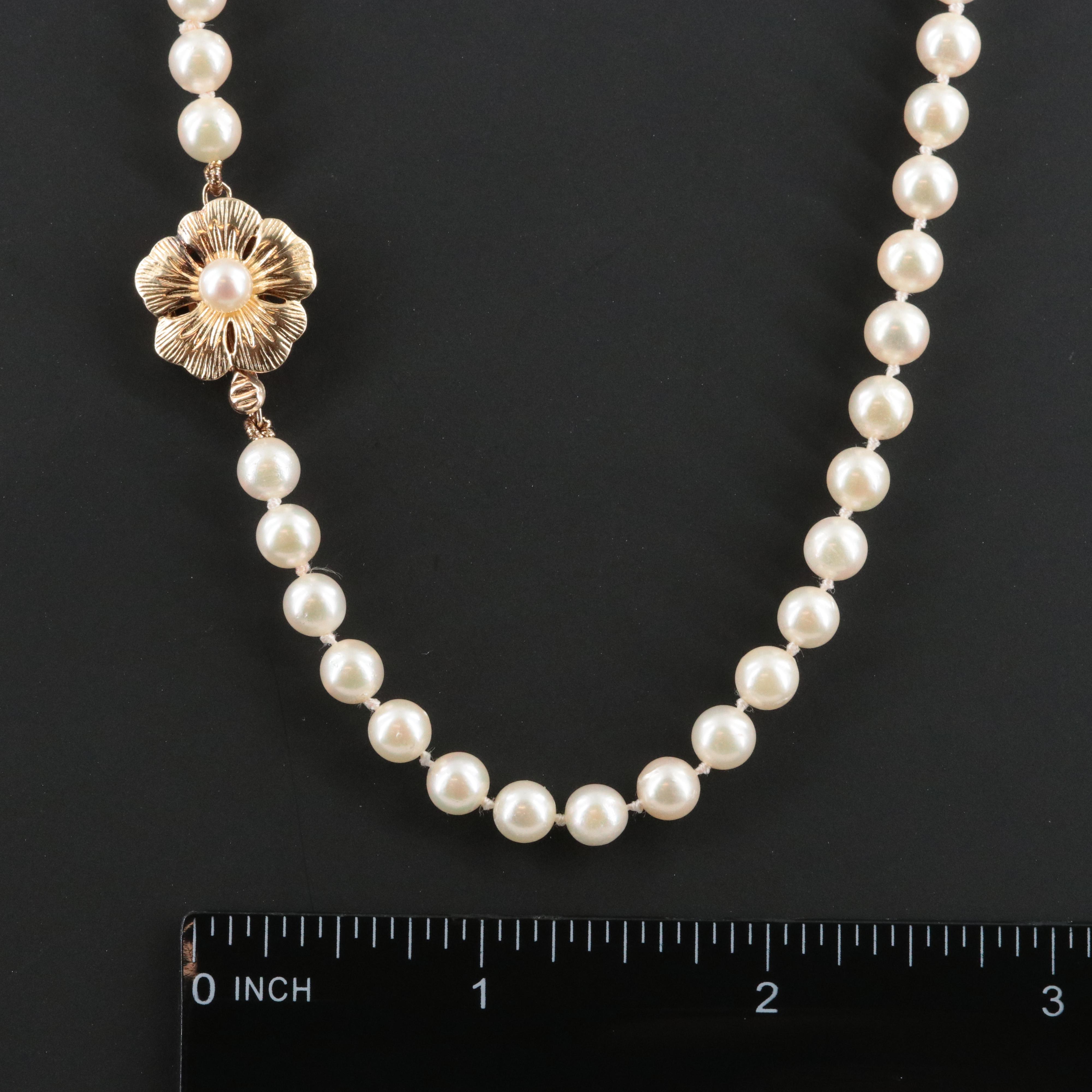 Pearl Necklace with 14K Flower Clasp