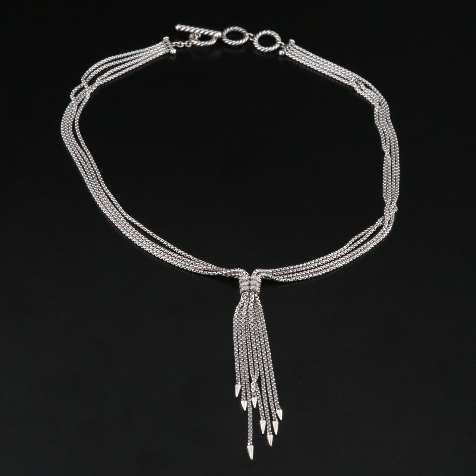 David Yurman Willow Sterling and Diamond Lariat Necklace