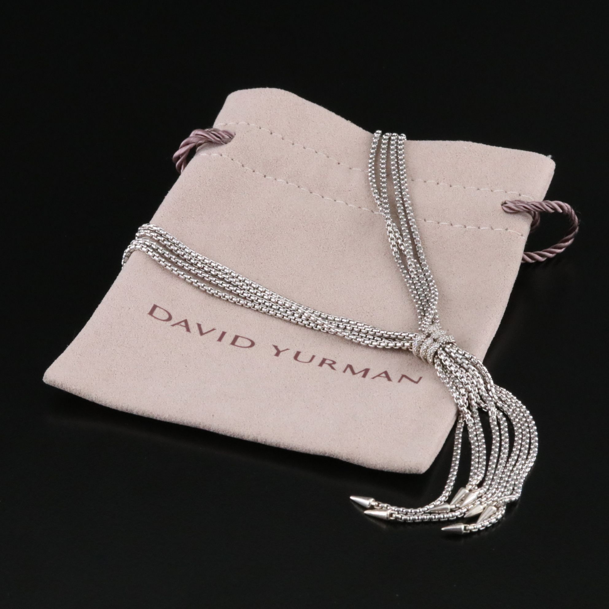 David Yurman Willow Sterling and Diamond Lariat Necklace