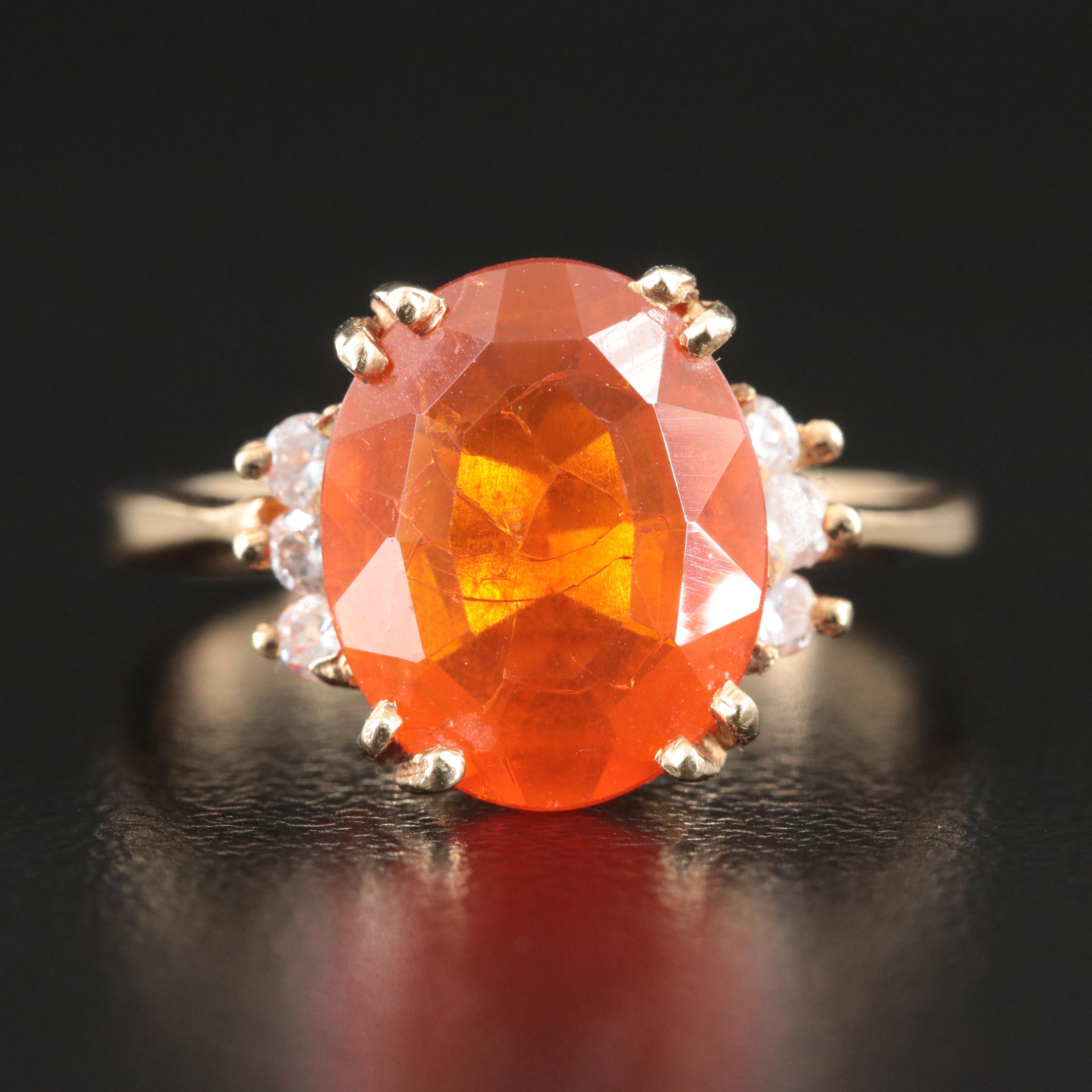 14K Fire Opal and Diamond Ring