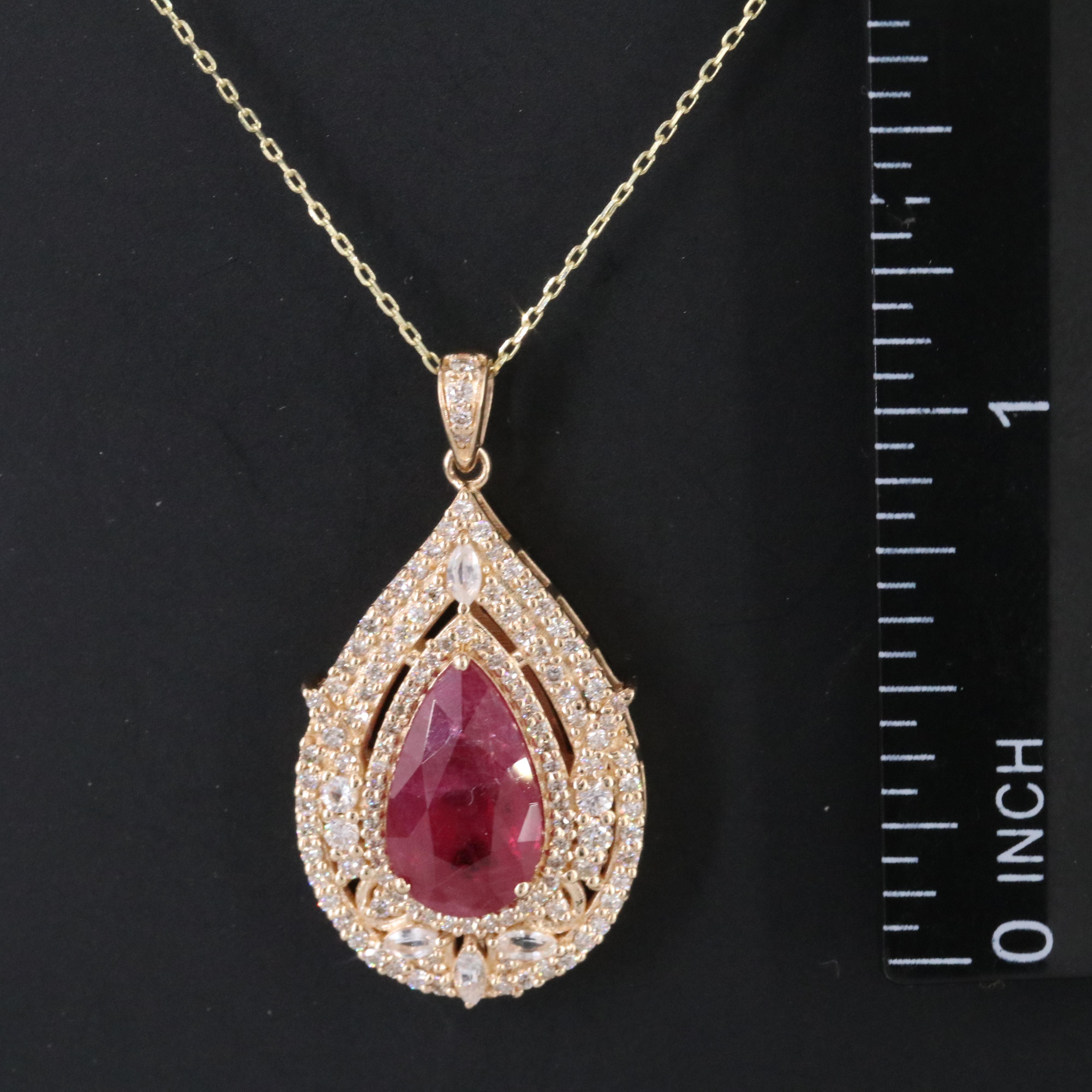14K 3.65 CT Ruby, White Sapphire and Diamond Pendant Necklace with IGI Report