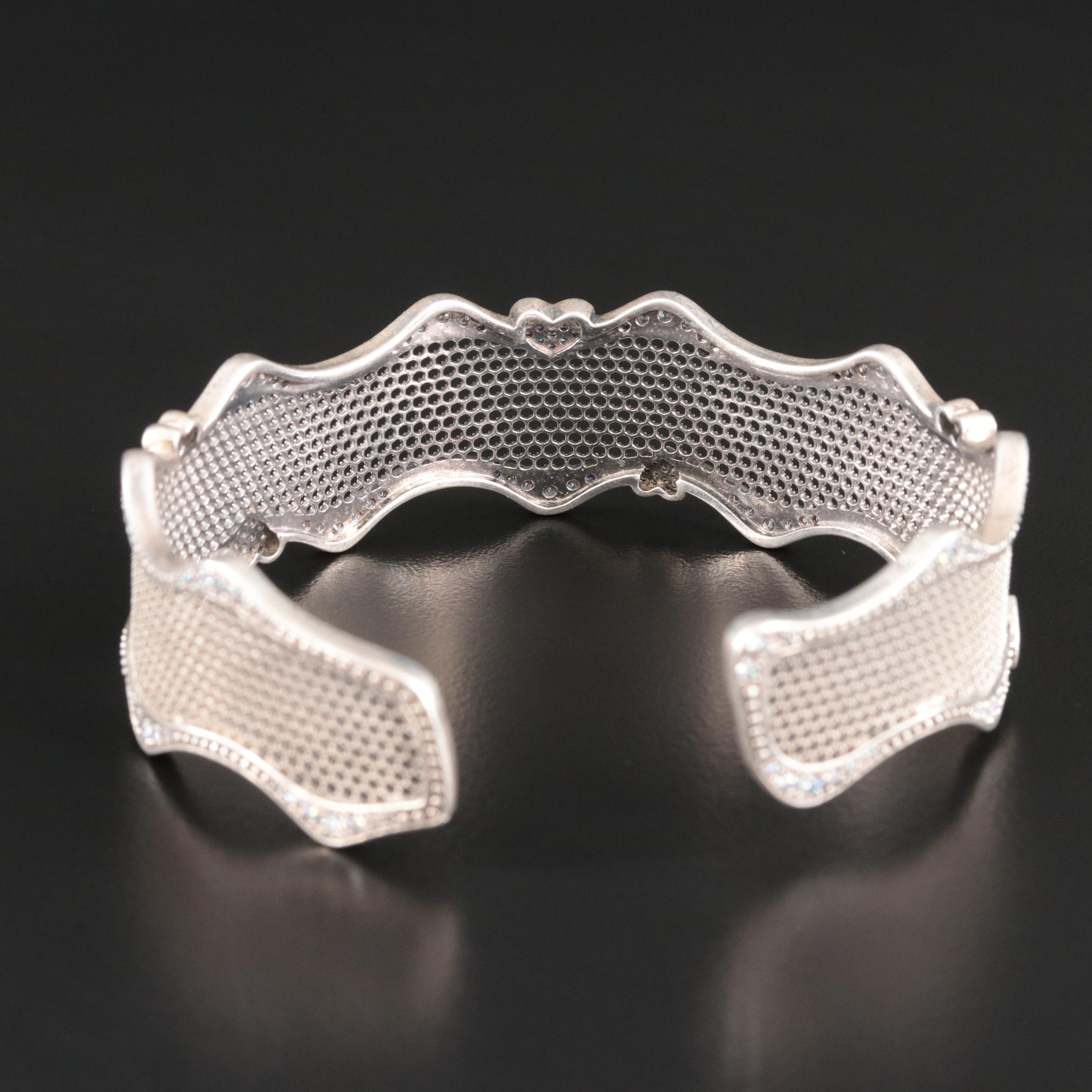 Pandora Sterling Cubic Zirconia Wave Mesh Cuff Bracelet