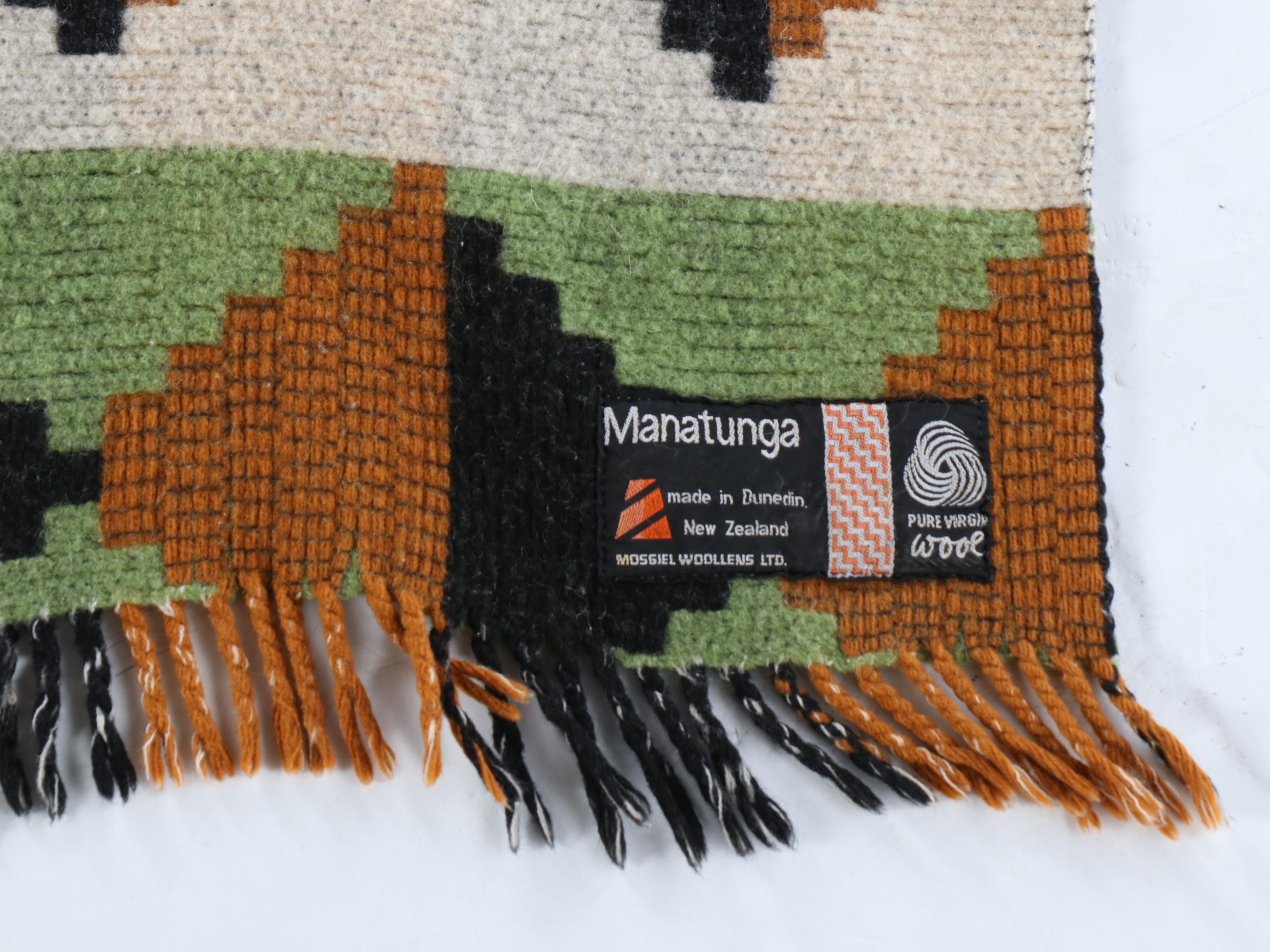 Manatunga New Zealand Geometric Handcrafted Wool Blanket, Late 20th C.