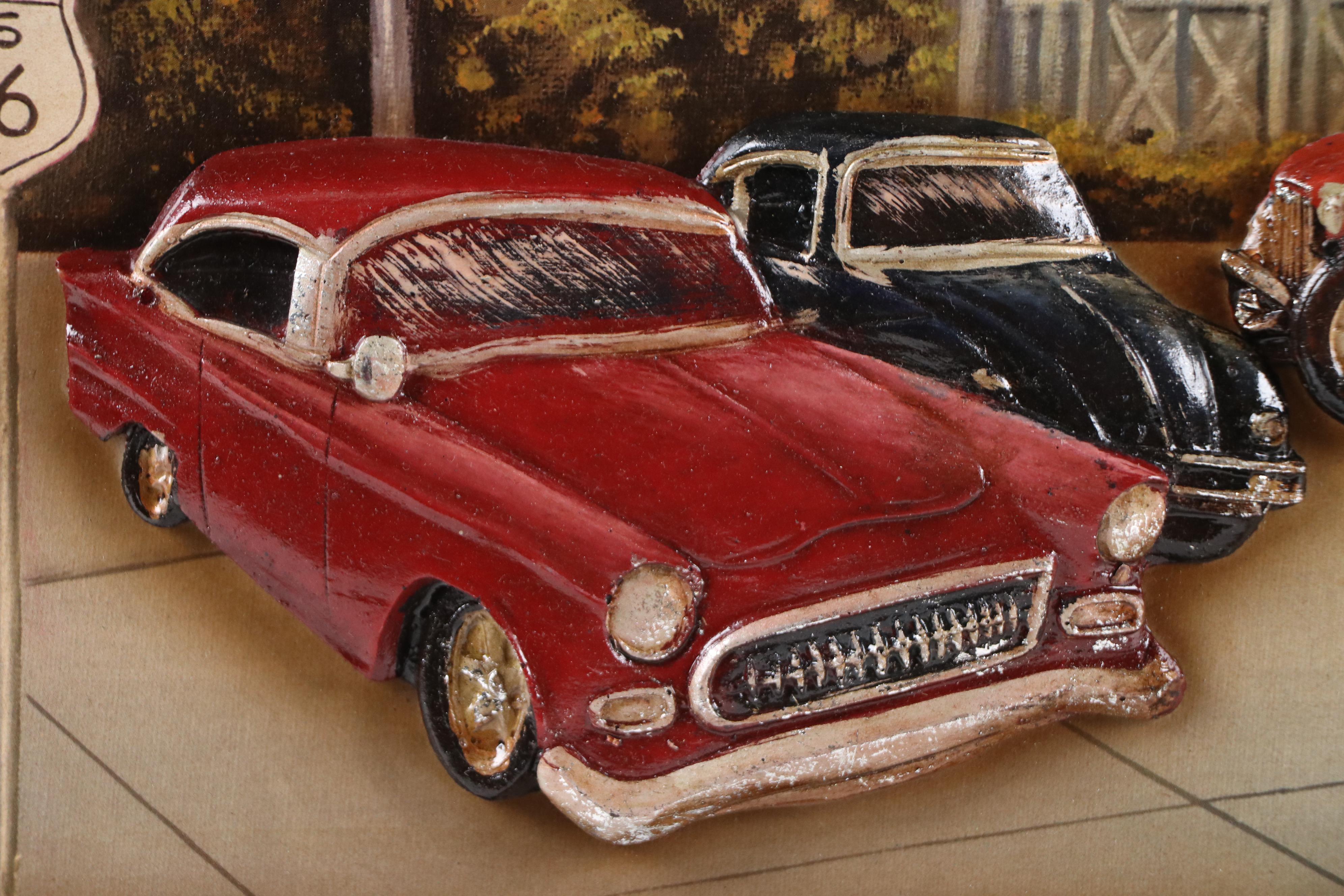 Offset Lithograph With Hand-Painted Relief Elements "Rt. 66"