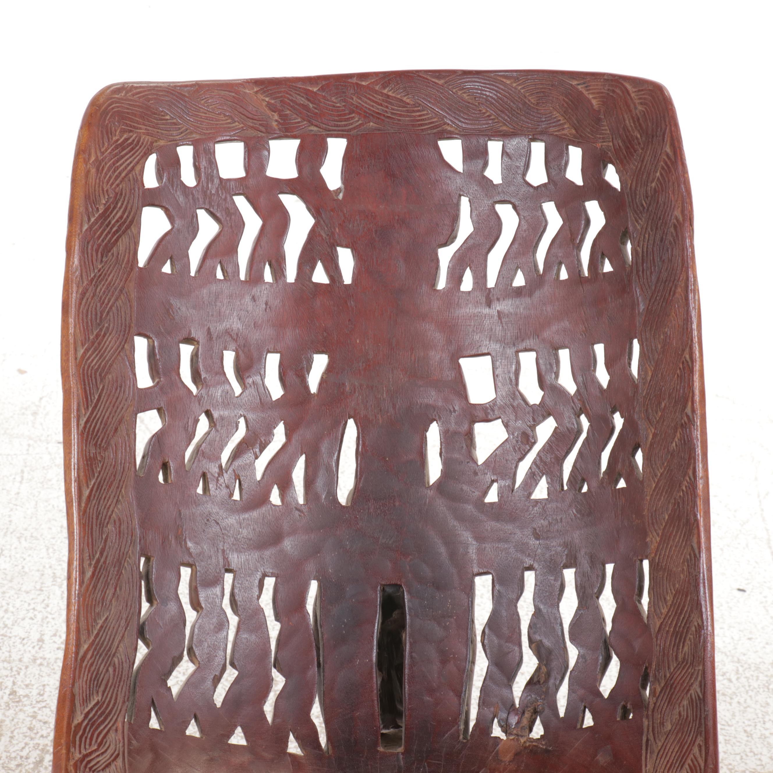 West African Folk Art Style Hand-Carved Wooden Chair